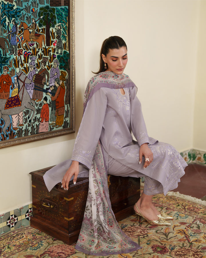 ALYRA LILAC LUXURY EMBROIDERED LAWN SET