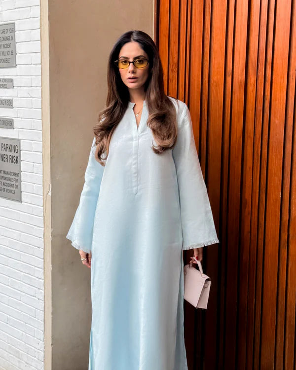 BABY BLUE LINEN FRINGE SET