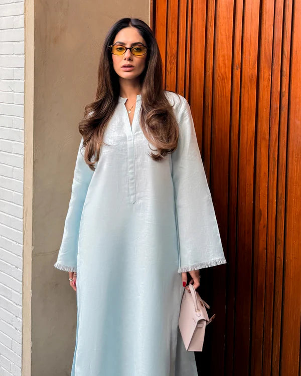 BABY BLUE LINEN FRINGE SET