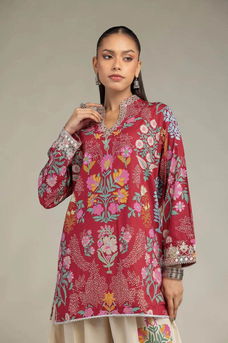 FLORAL RED KURTA (1-26-234-A-C2)