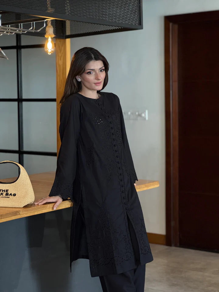 NOIR ELAN BLACK SCHIFFLI CO-ORD SET