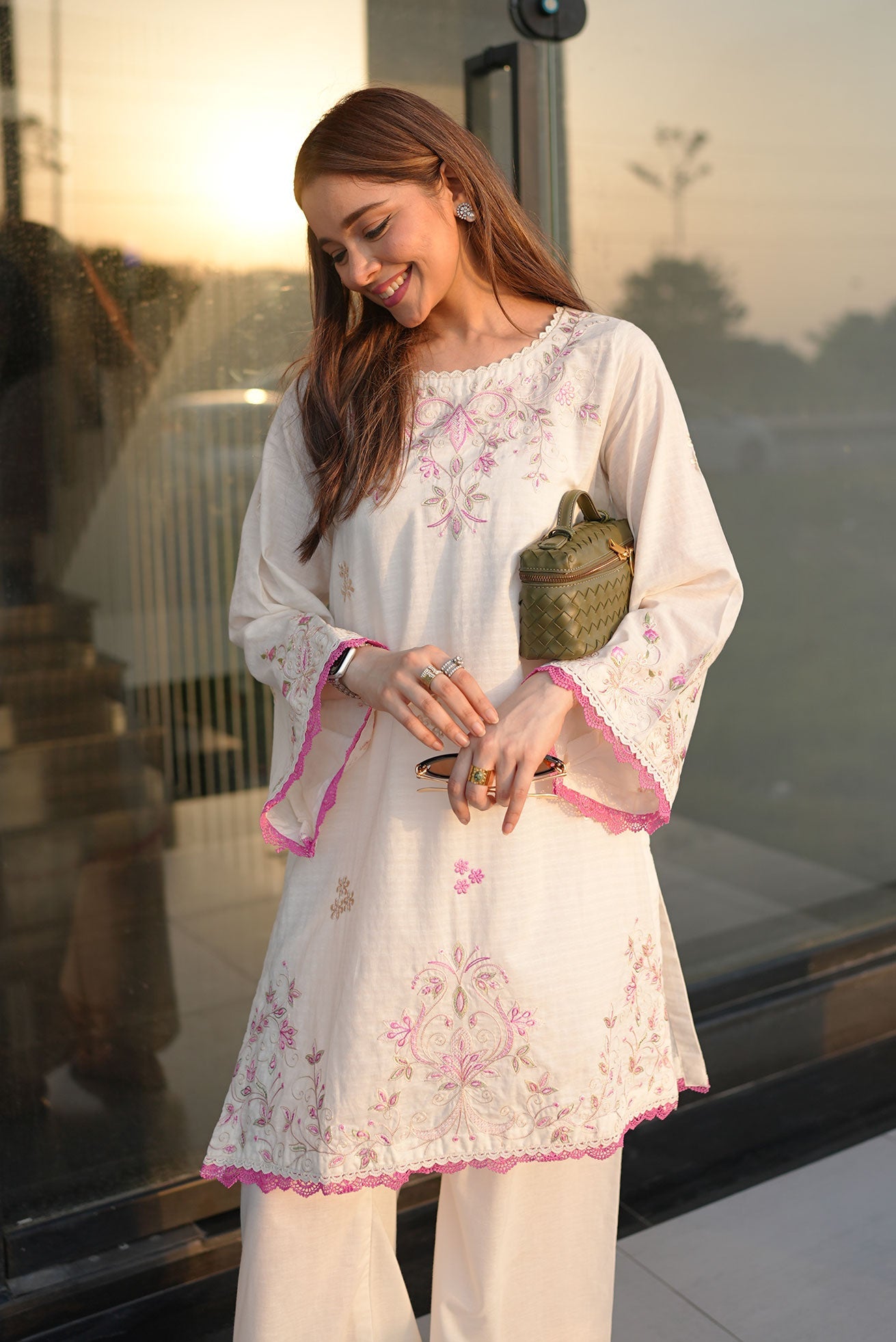 DHANAK SS26DC-2592 - OFF WHITE - COTTON JACQUARD - 2PCS - EMBROIDERED KURTA WITH TROUSER