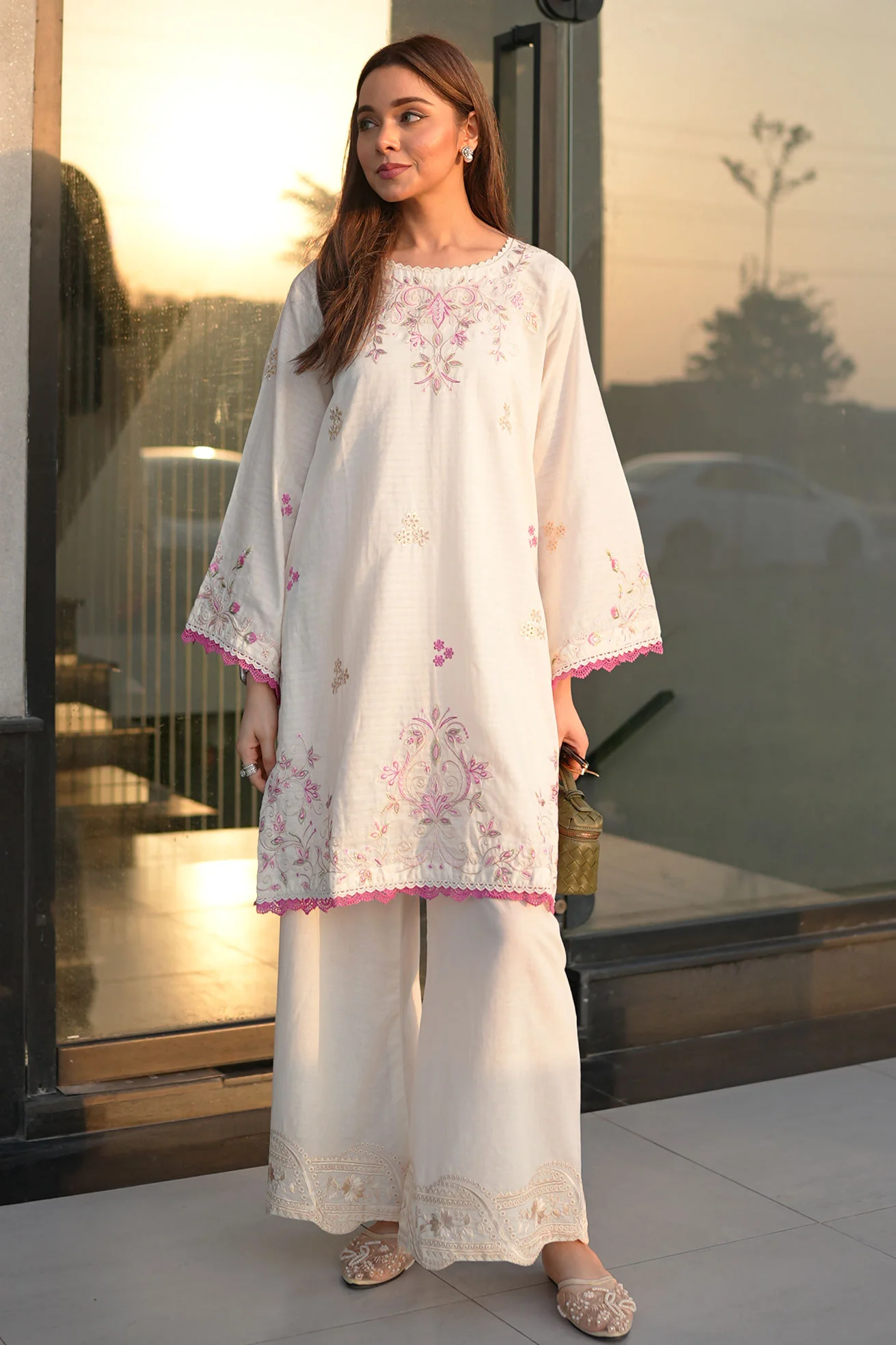 DHANAK SS26DC-2592 - OFF WHITE - COTTON JACQUARD - 2PCS - EMBROIDERED KURTA WITH TROUSER