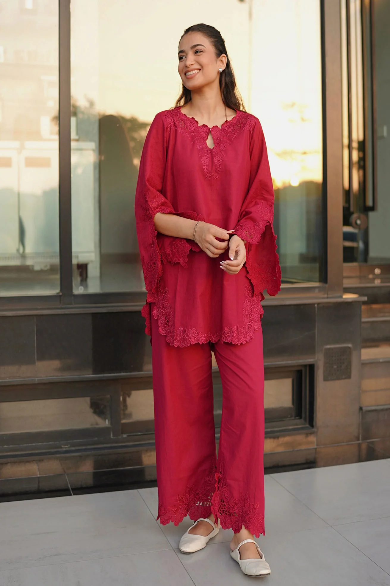 DHANAK SS26DC-2588 - MAROON - COTTON JACQUARD - 2PCS - EMBROIDERED KURTA WITH TROUSER