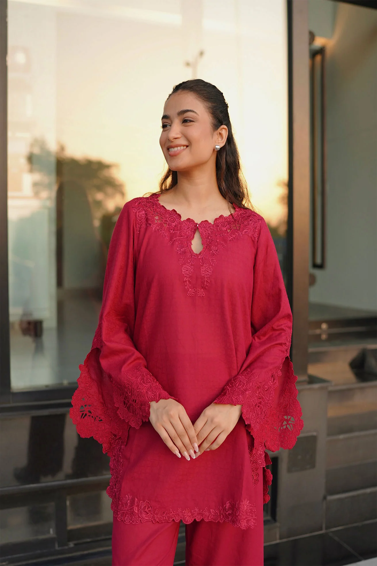 DHANAK SS26DC-2588 - MAROON - COTTON JACQUARD - 2PCS - EMBROIDERED KURTA WITH TROUSER