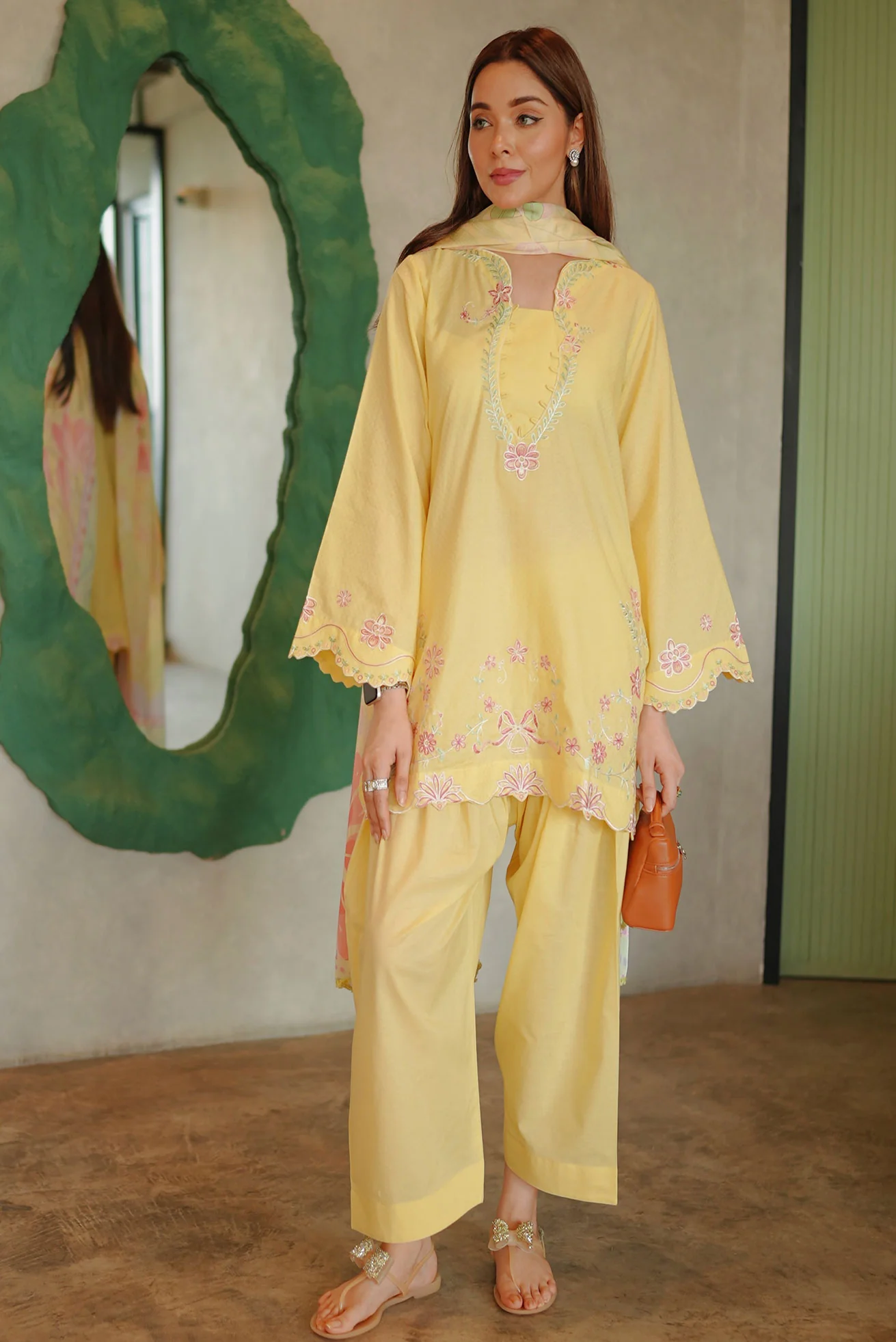 DHANAK SS26DC-2589 - YELLOW - COTTON JACQUARD - 2PCS - EMBROIDERED KURTA WITH TROUSER