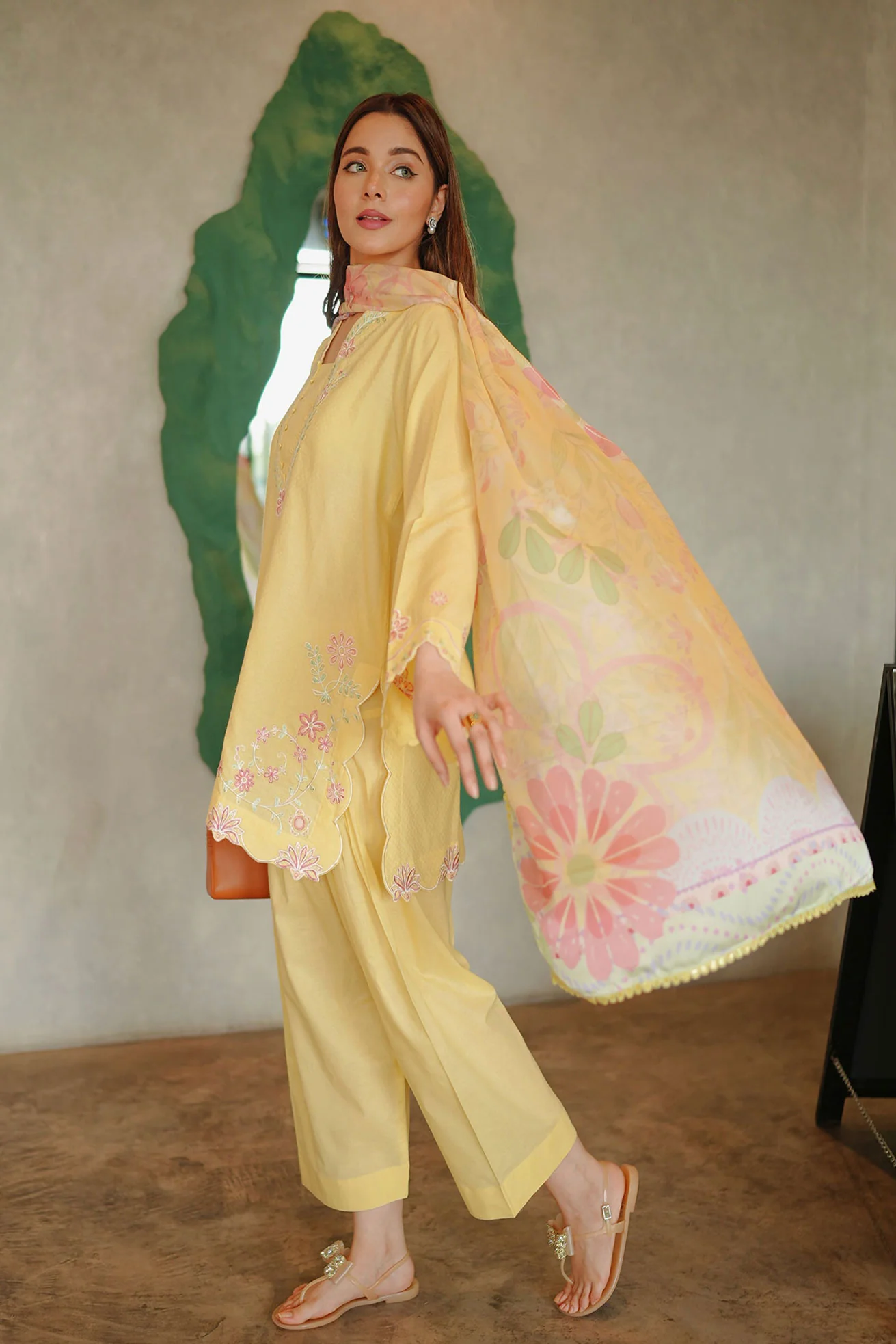 DHANAK SS26DC-2589 - YELLOW - COTTON JACQUARD - 2PCS - EMBROIDERED KURTA WITH TROUSER