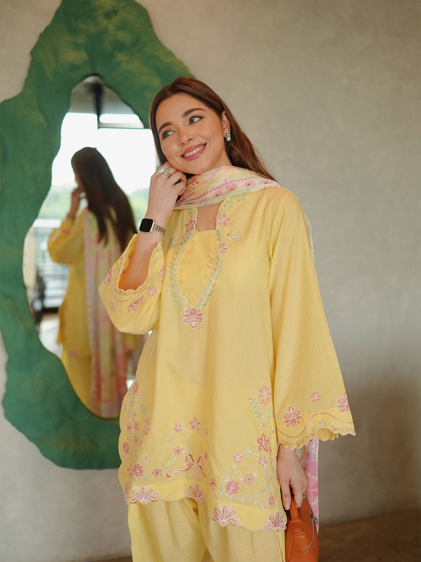 DHANAK SS26DC-2589 - YELLOW - COTTON JACQUARD - 2PCS - EMBROIDERED KURTA WITH TROUSER