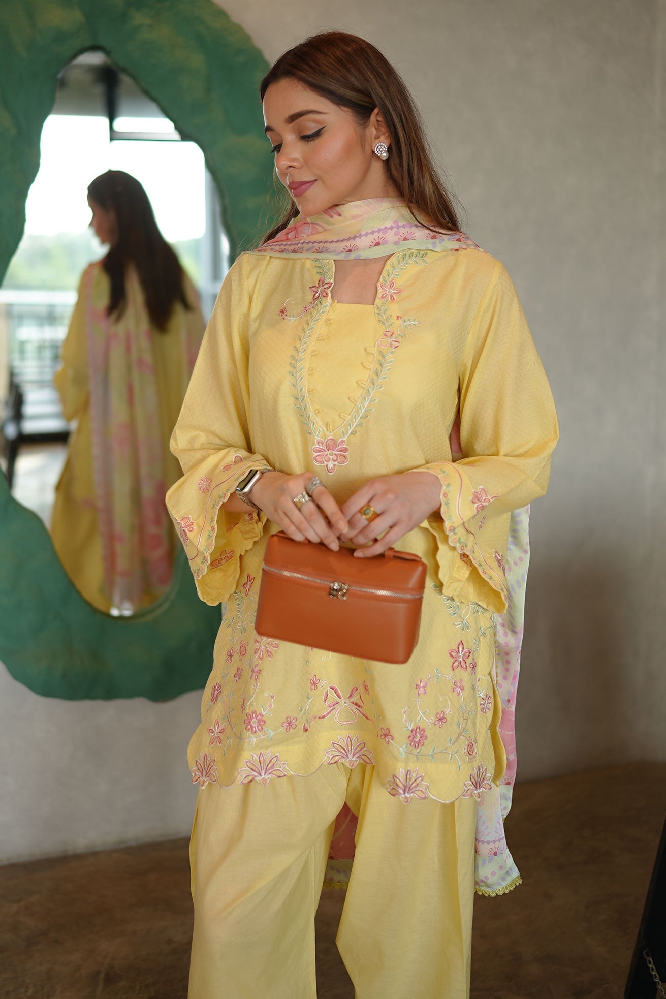DHANAK SS26DC-2589 - YELLOW - COTTON JACQUARD - 2PCS - EMBROIDERED KURTA WITH TROUSER