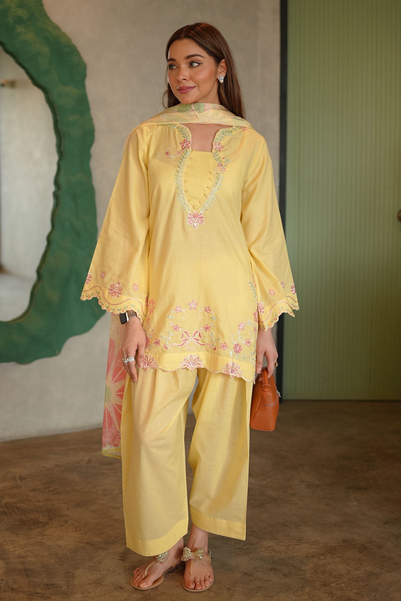 DHANAK SS26DC-2589 - YELLOW - COTTON JACQUARD - 2PCS - EMBROIDERED KURTA WITH TROUSER
