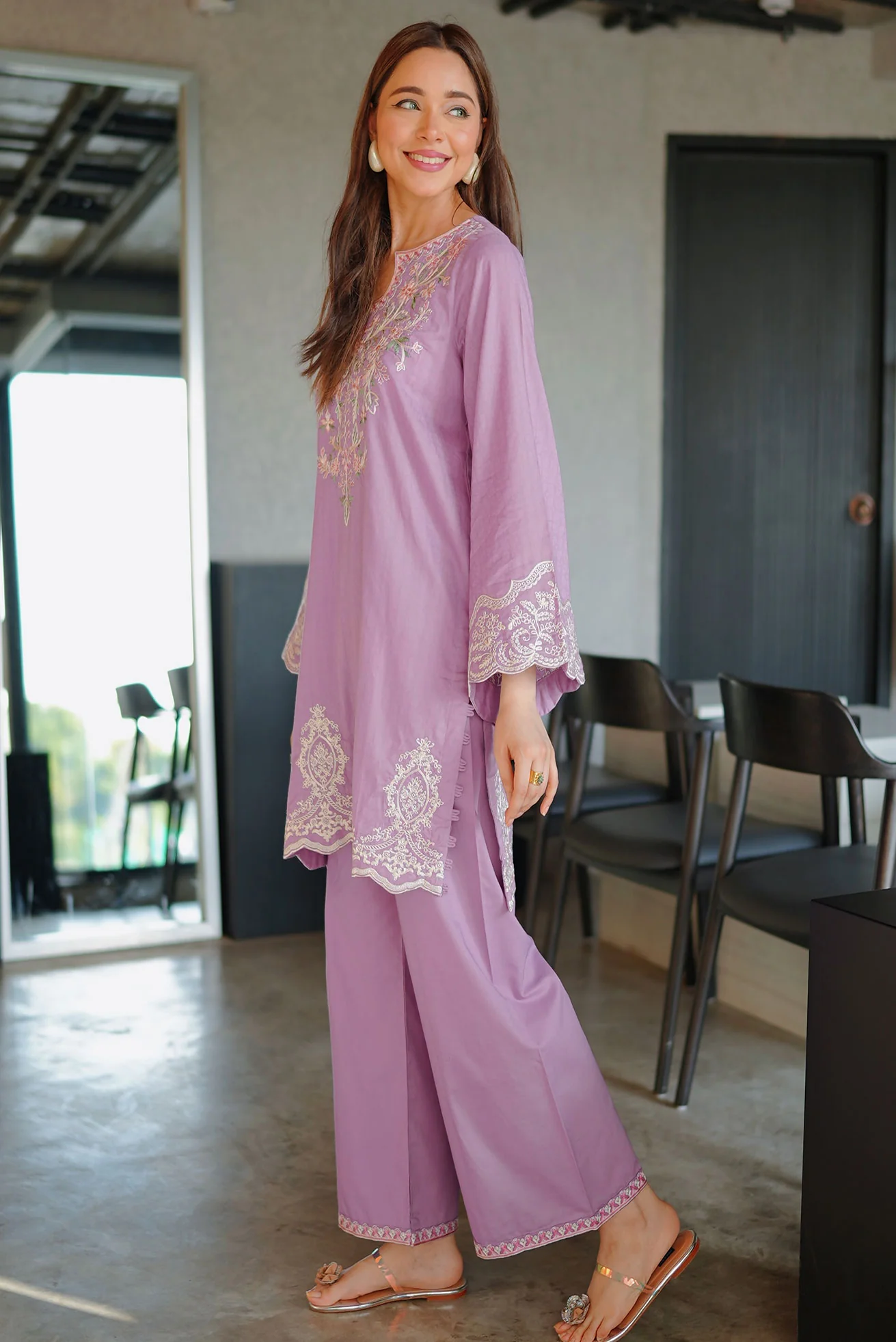 DHANAK SS26DC-2591 - PURPLE - COTTON JACQUARD - 2PCS - EMBROIDERED KURTA WITH TROUSER