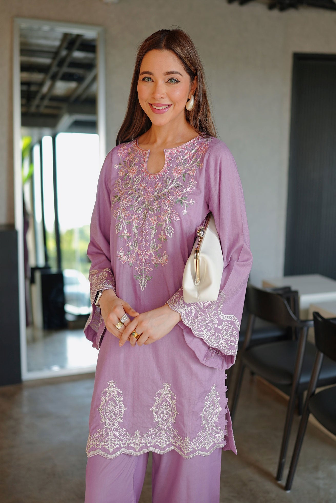 DHANAK SS26DC-2591 - PURPLE - COTTON JACQUARD - 2PCS - EMBROIDERED KURTA WITH TROUSER