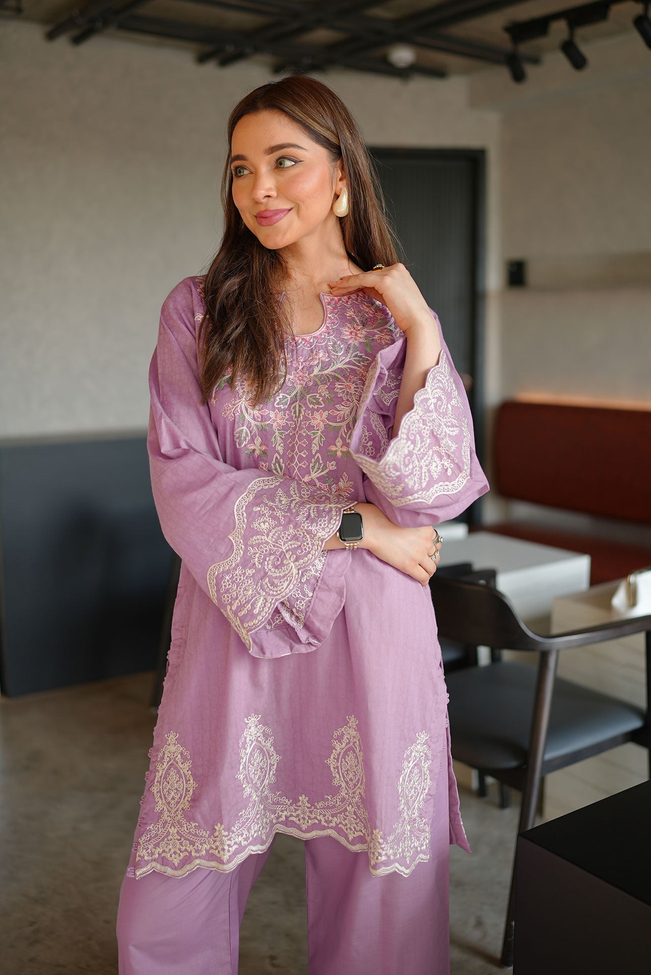 DHANAK SS26DC-2591 - PURPLE - COTTON JACQUARD - 2PCS - EMBROIDERED KURTA WITH TROUSER