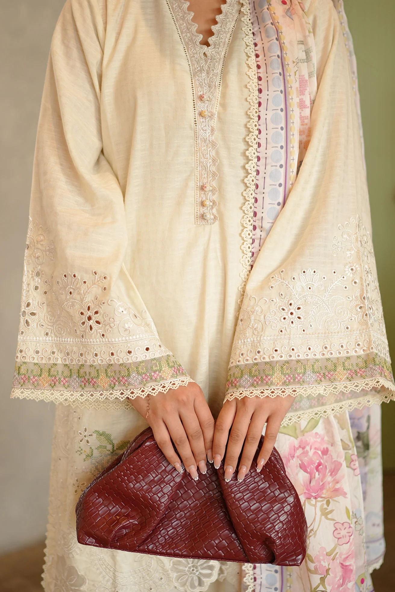 DHANAK SS26DC-2587 - OFF WHITE - COTTON JACQUARD - 2PCS - EMBROIDERED KURTA WITH TROUSER