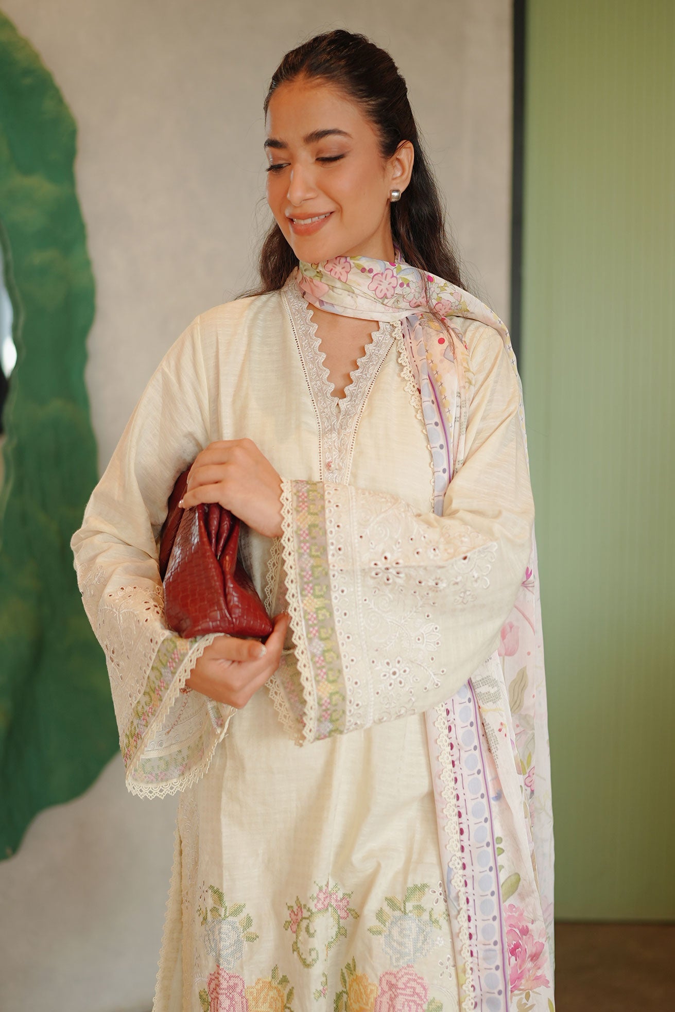 DHANAK SS26DC-2587 - OFF WHITE - COTTON JACQUARD - 2PCS - EMBROIDERED KURTA WITH TROUSER