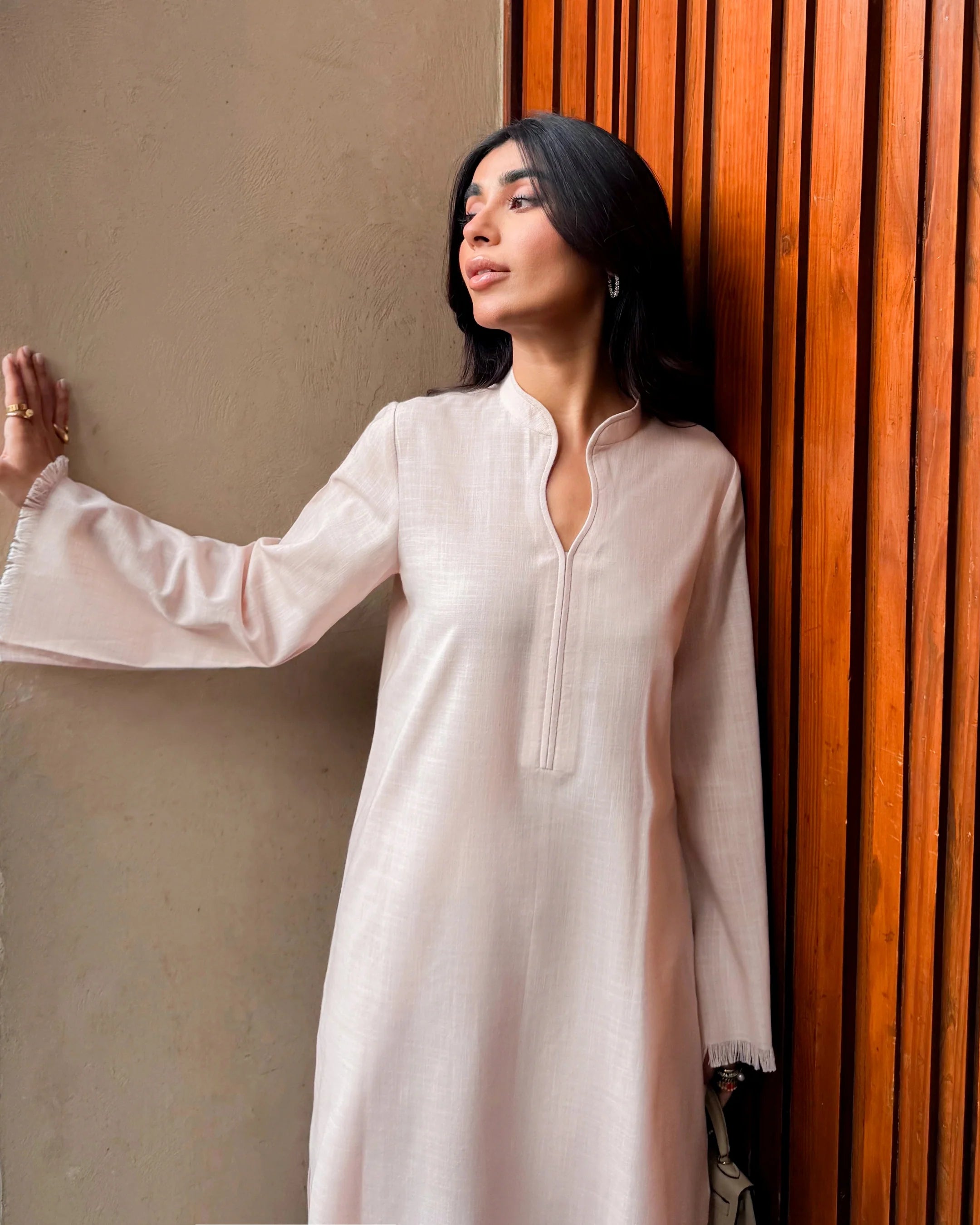 LIGHT PINK LINEN FRINGE SET