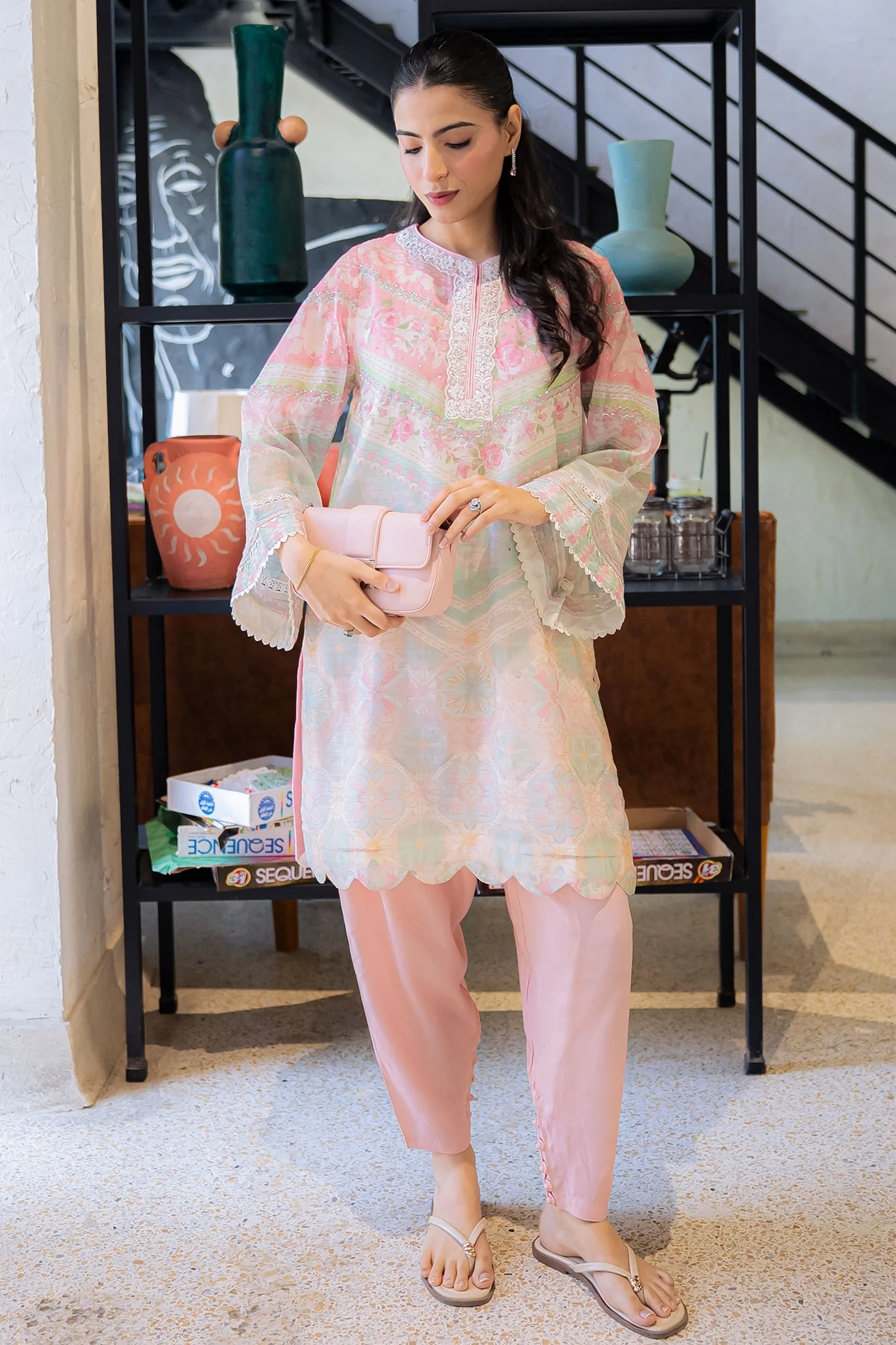 DHANAK FW25DA-2857 L-PINK 2PCS EMBROIDERED KURTA WITH TROUSER