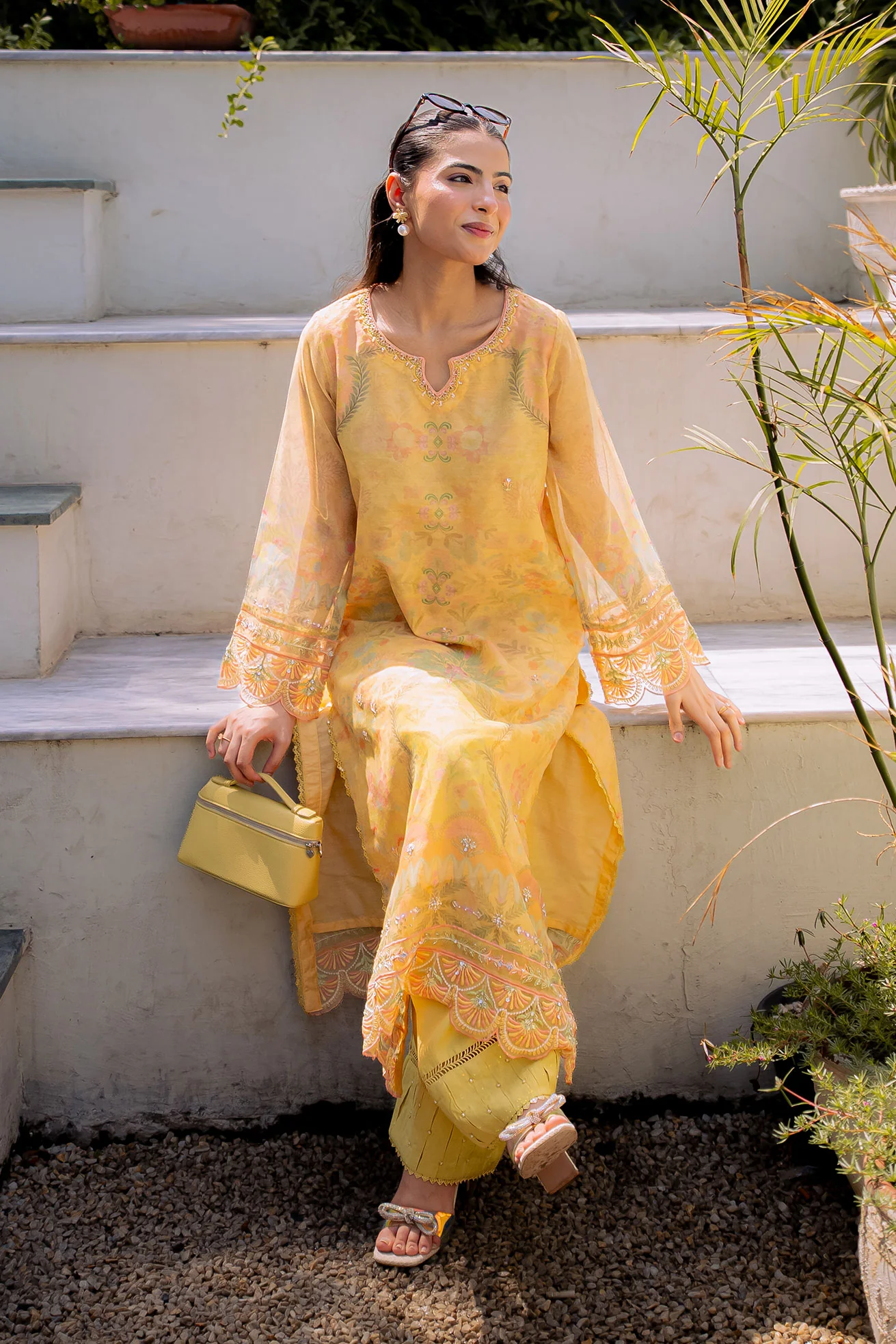 DHANAK FW25DA-2860 YELLOW 2PCS EMBROIDERED KURTA WITH TROUSER