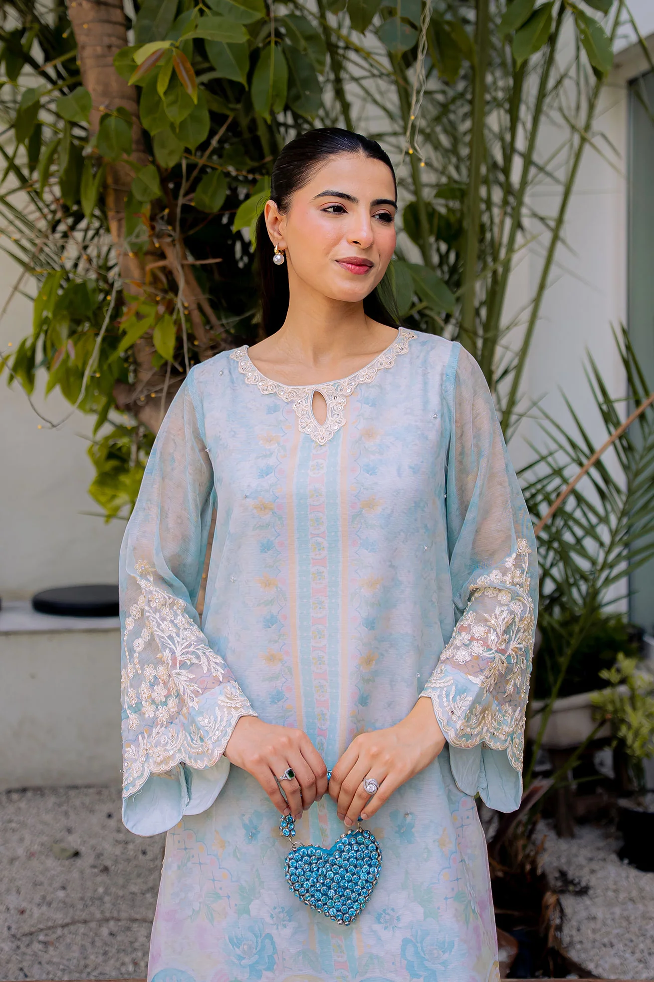 DHANAK FW25DA-2858 SKY BLUE 2PCS EMBROIDERED KURTA WITH TROUSER