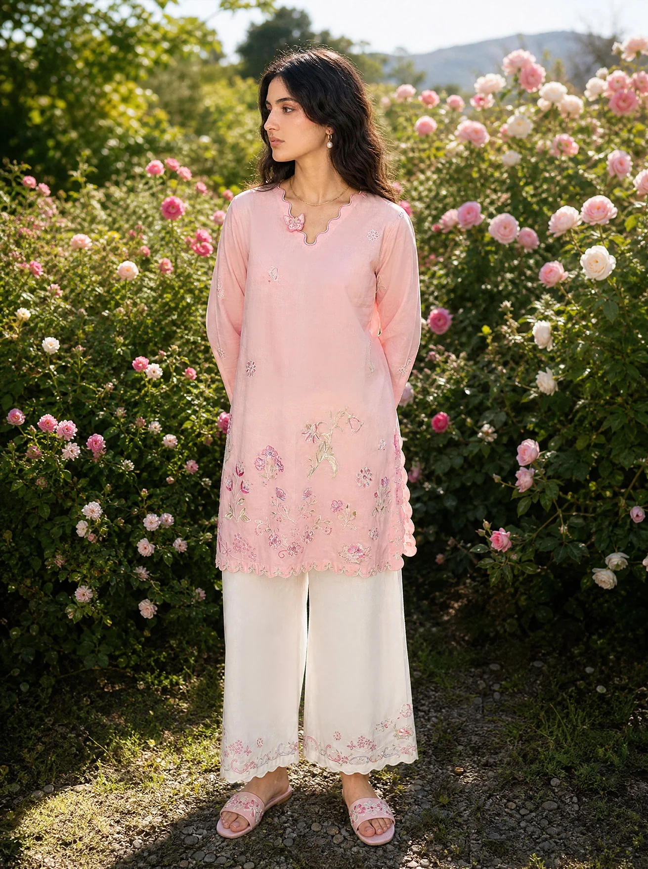 DHANAK SS26DC-2627 LIGHT PINK 2PCS EMBROIDERED KURTA WITH TROUSER
