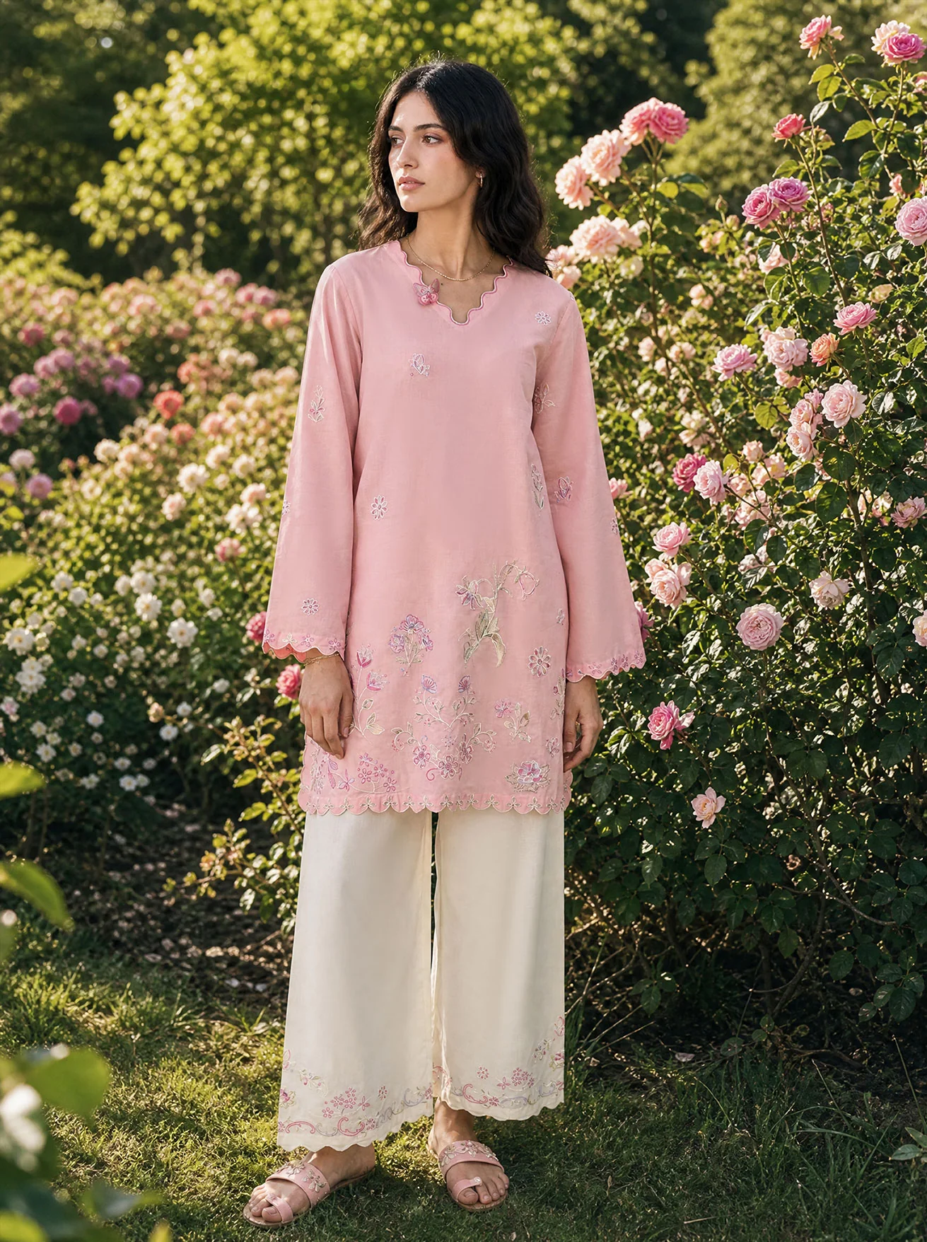 DHANAK SS26DC-2627 LIGHT PINK 2PCS EMBROIDERED KURTA WITH TROUSER