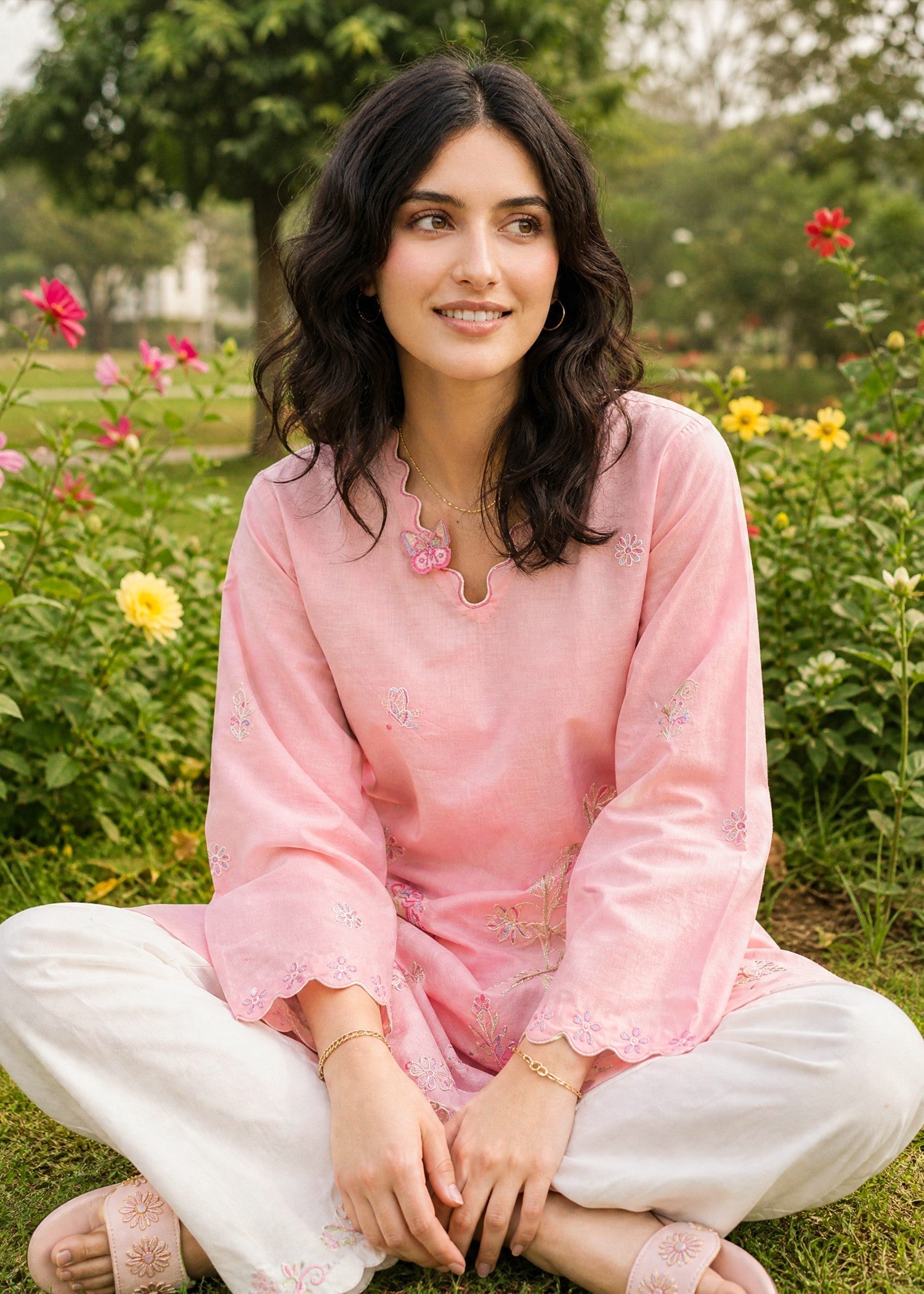 DHANAK SS26DC-2627 LIGHT PINK 2PCS EMBROIDERED KURTA WITH TROUSER