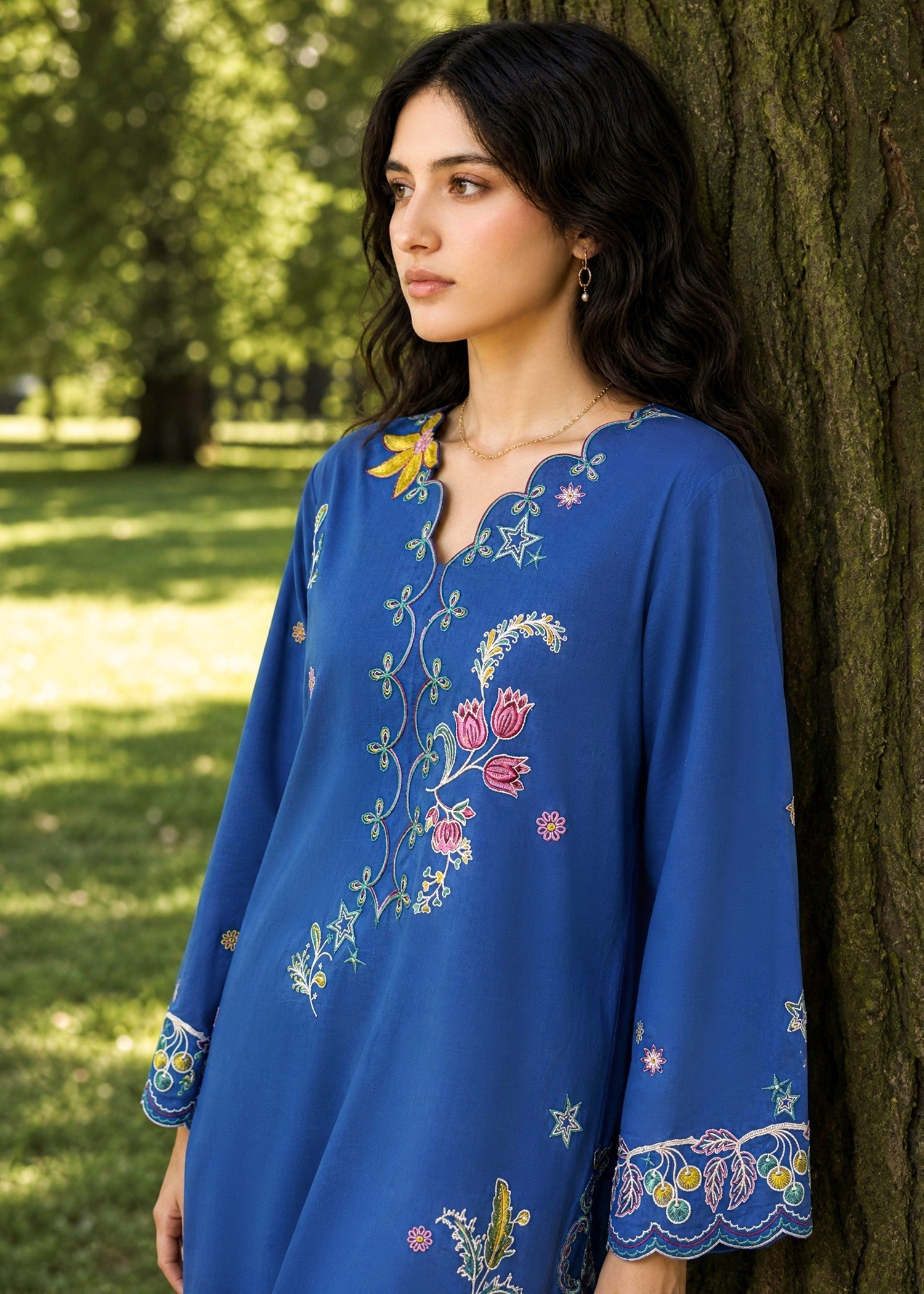 DHANAK SS26DC-2623 BLUE 2PCS EMBROIDERED KURTA WITH TROUSER