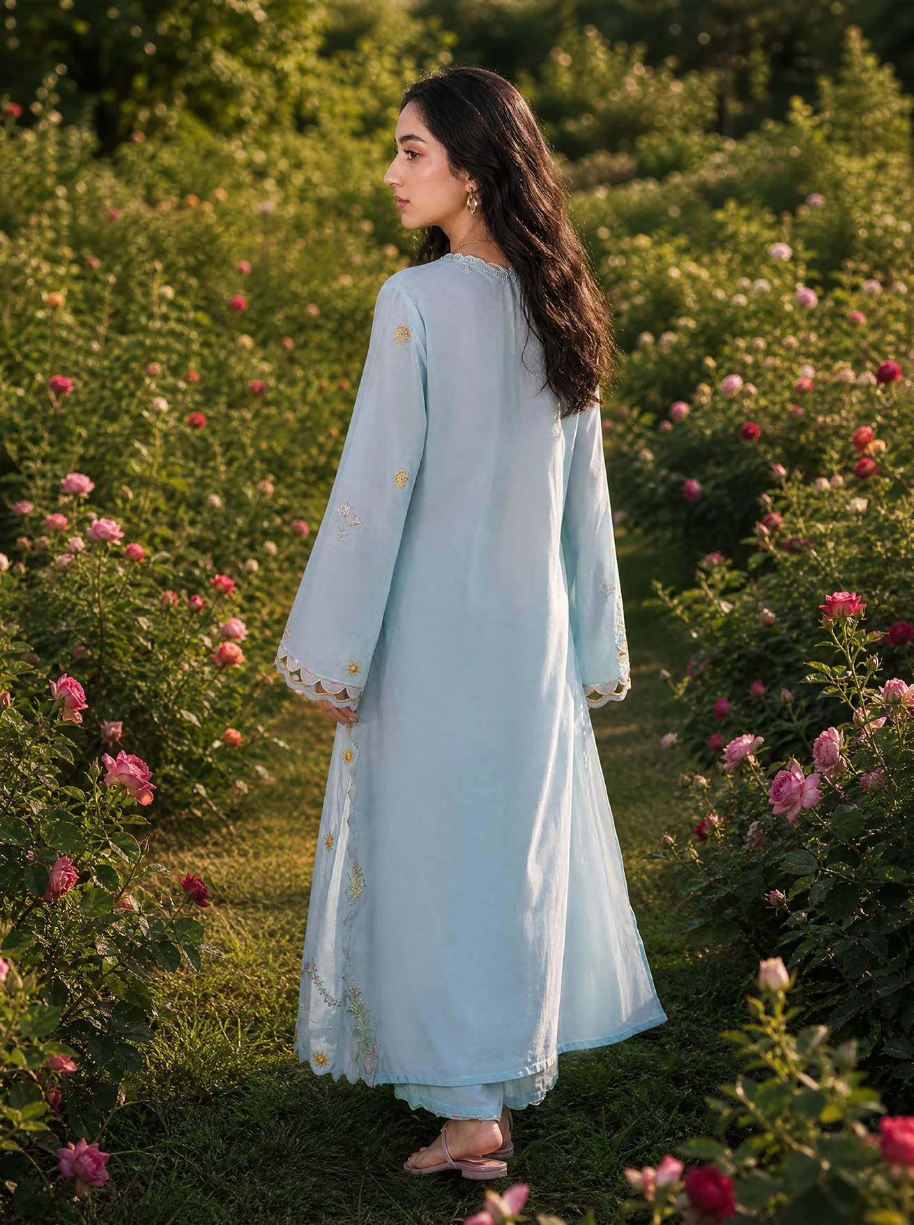 DHANAK SS26DC-2624 SKY BLUE 2PCS EMBROIDERED KURTA WITH TROUSER