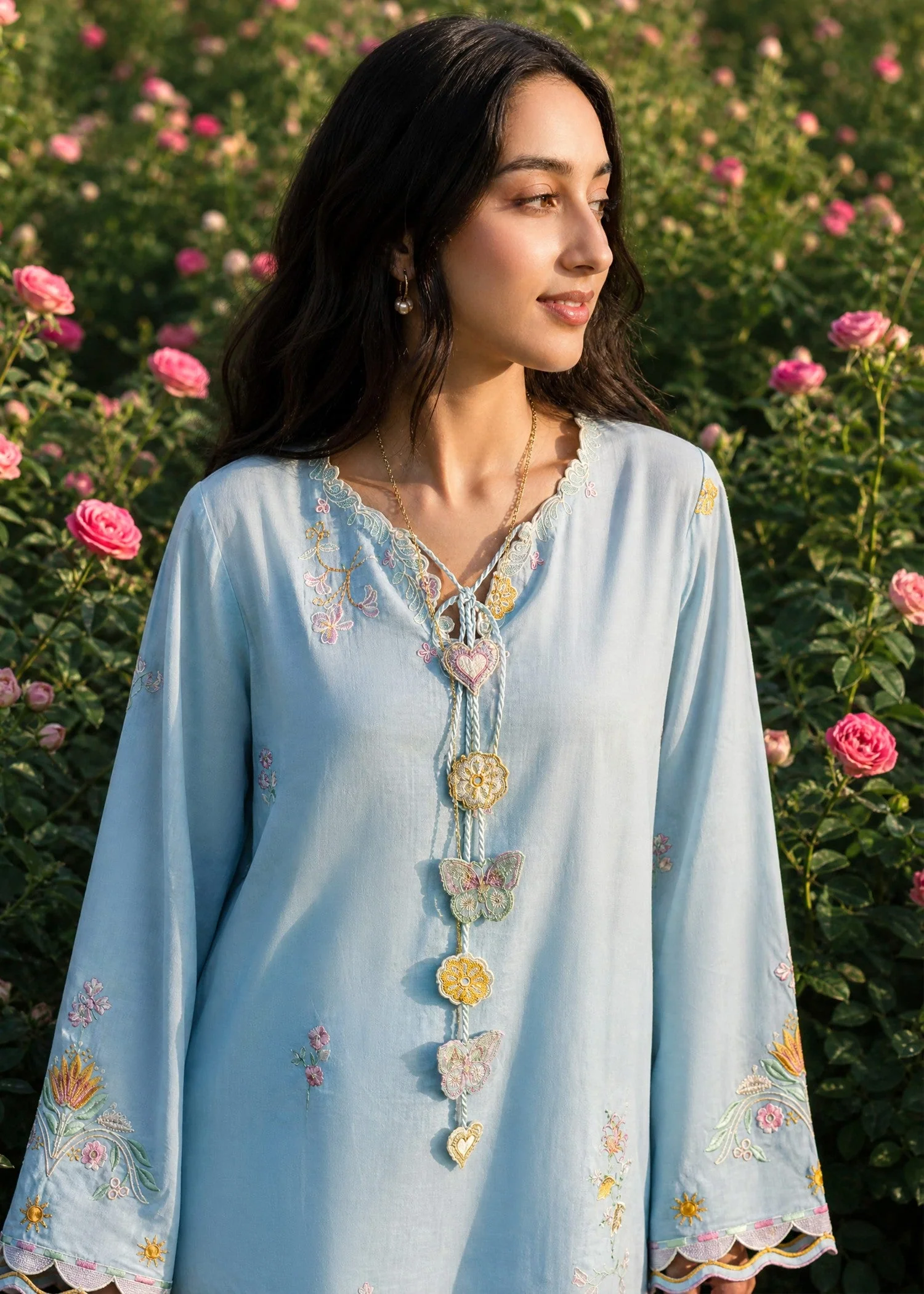 DHANAK SS26DC-2624 SKY BLUE 2PCS EMBROIDERED KURTA WITH TROUSER