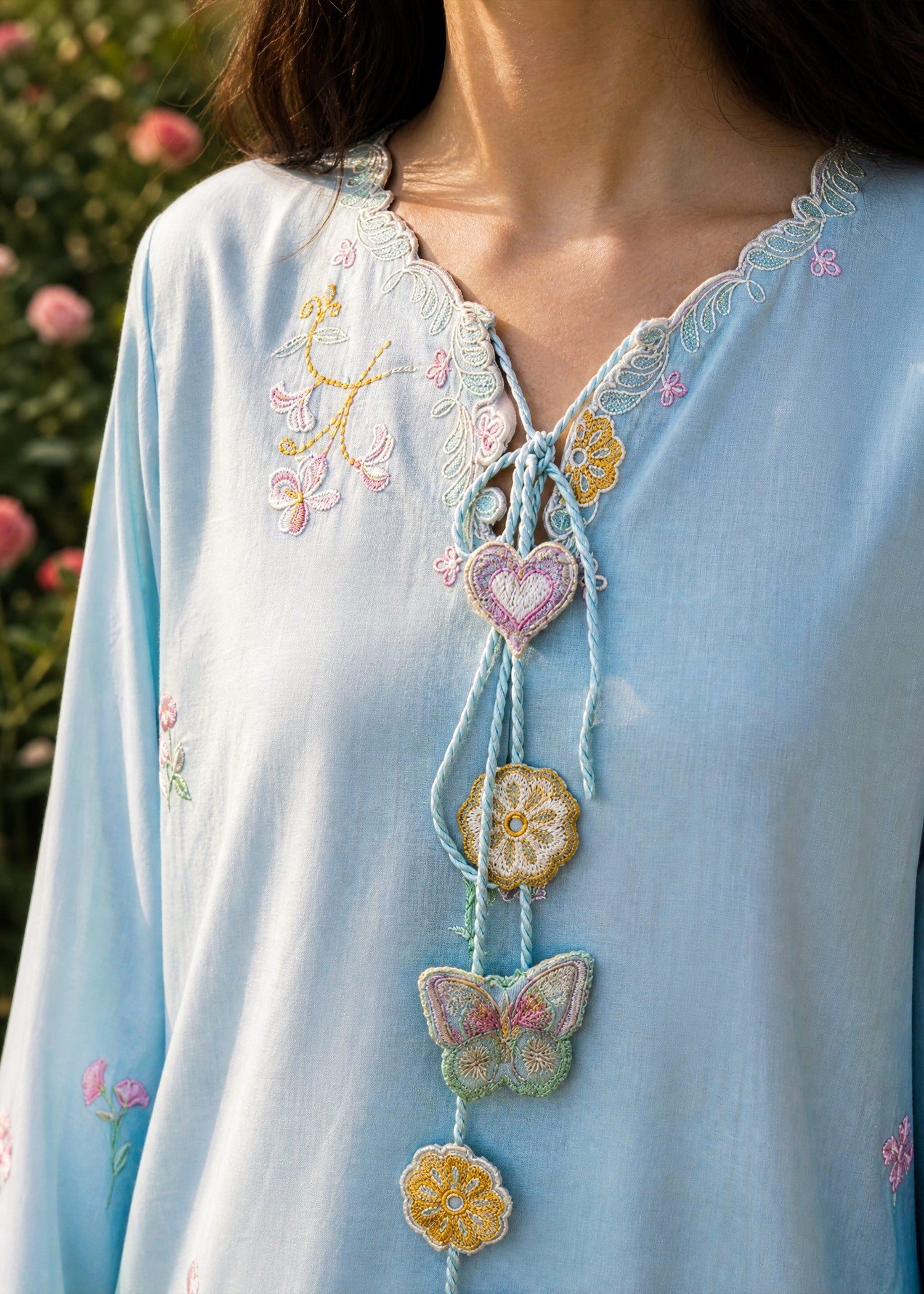 DHANAK SS26DC-2624 SKY BLUE 2PCS EMBROIDERED KURTA WITH TROUSER
