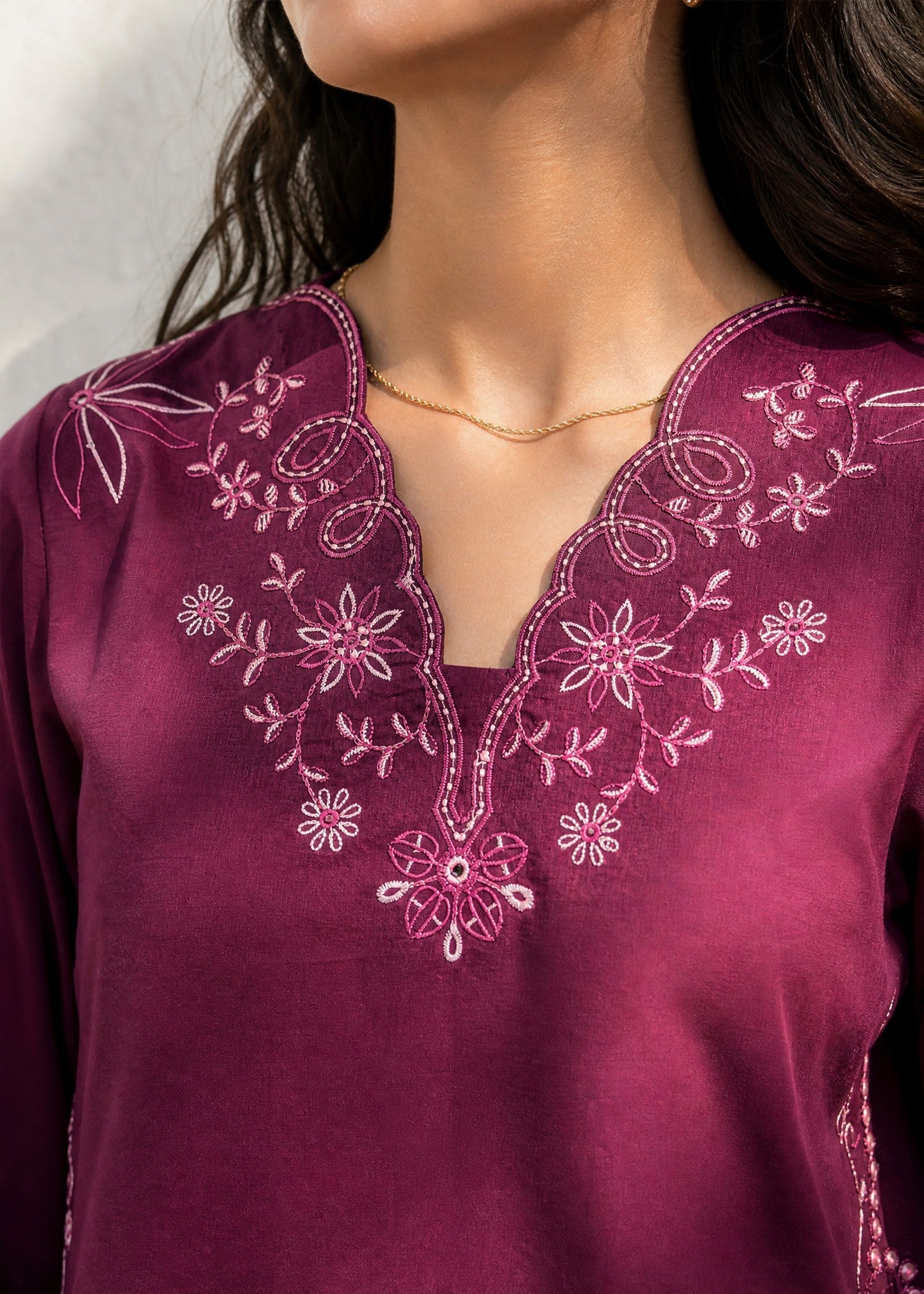 DHANAK SS26DC-2628 PLUM 2PCS EMBROIDERED KURTA WITH TROUSER