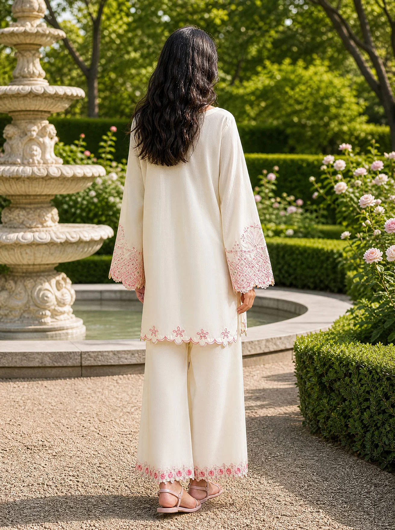 DHANAK SS26DC-2625 OFF WHITE 2PCS EMBROIDERED KURTA WITH TROUSER