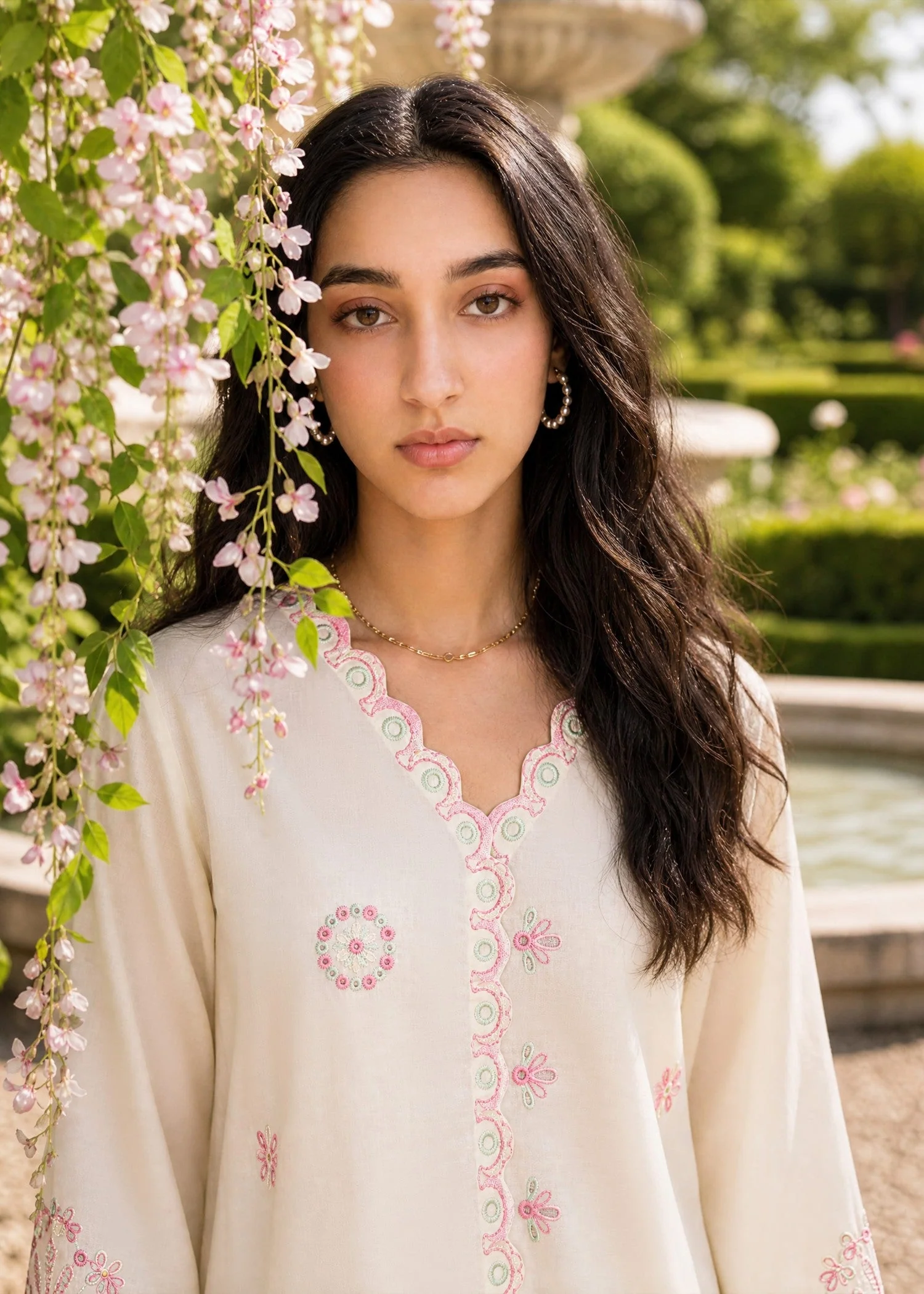 DHANAK SS26DC-2625 OFF WHITE 2PCS EMBROIDERED KURTA WITH TROUSER