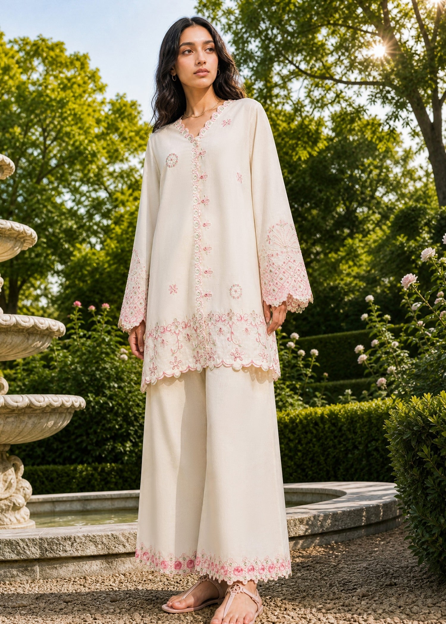 DHANAK SS26DC-2625 OFF WHITE 2PCS EMBROIDERED KURTA WITH TROUSER