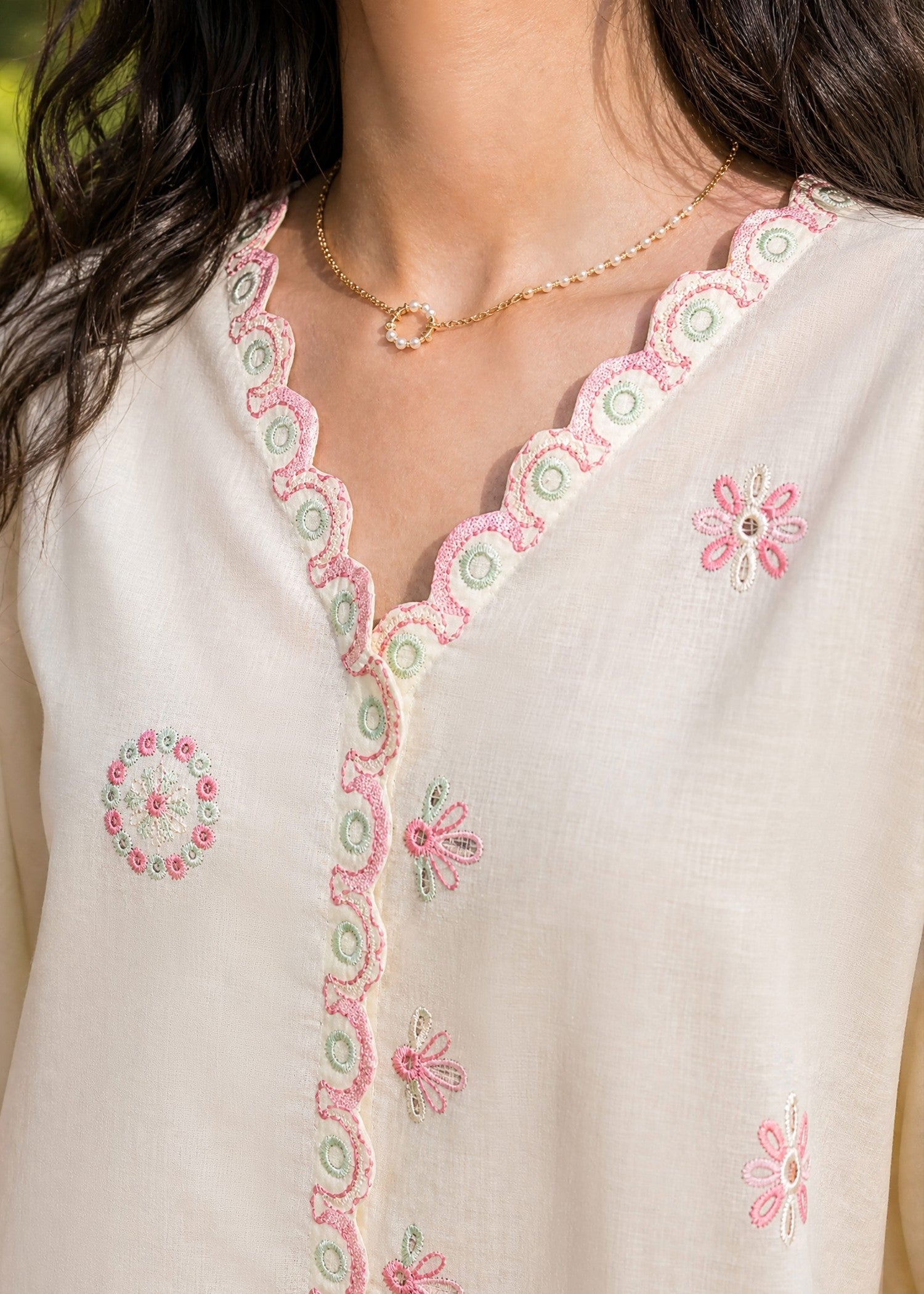 DHANAK SS26DC-2625 OFF WHITE 2PCS EMBROIDERED KURTA WITH TROUSER