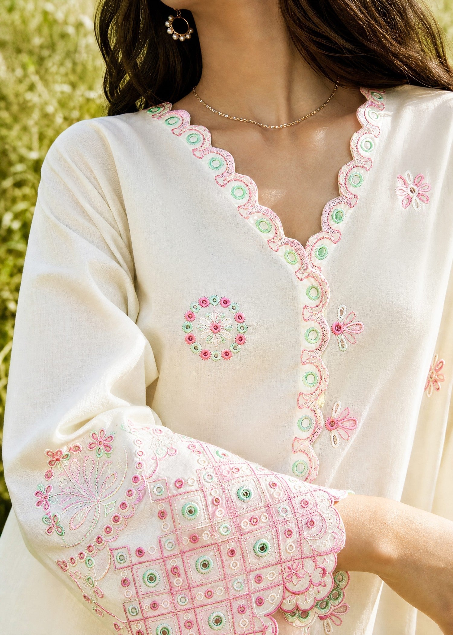 DHANAK SS26DC-2625 OFF WHITE 2PCS EMBROIDERED KURTA WITH TROUSER