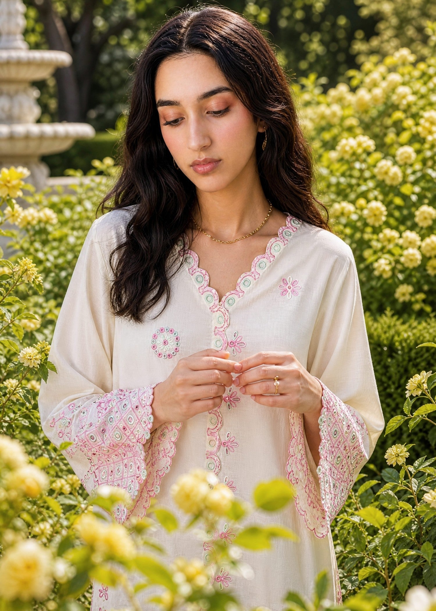 DHANAK SS26DC-2625 OFF WHITE 2PCS EMBROIDERED KURTA WITH TROUSER