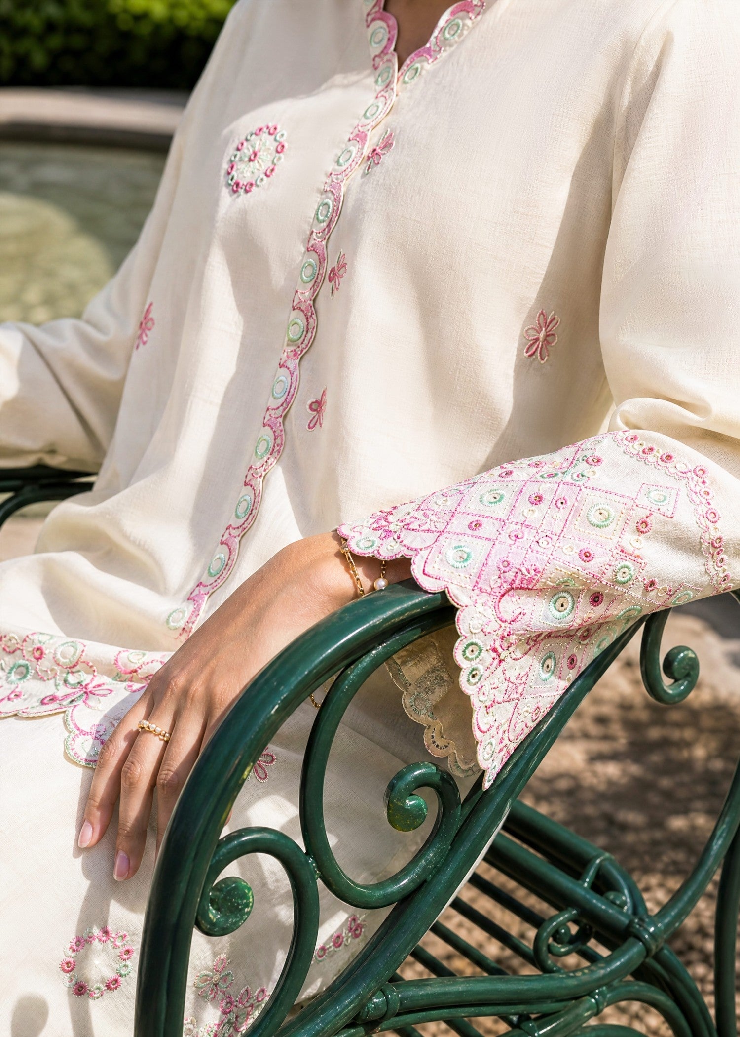 DHANAK SS26DC-2625 OFF WHITE 2PCS EMBROIDERED KURTA WITH TROUSER