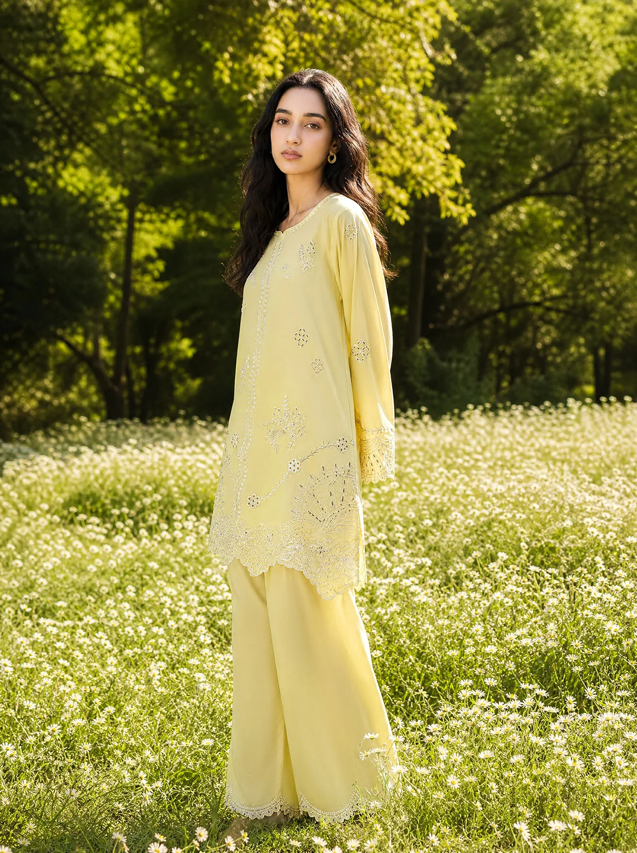 DHANAK SS26DC-2621 YELLOW 2PCS EMBROIDERED KURTA WITH TROUSER