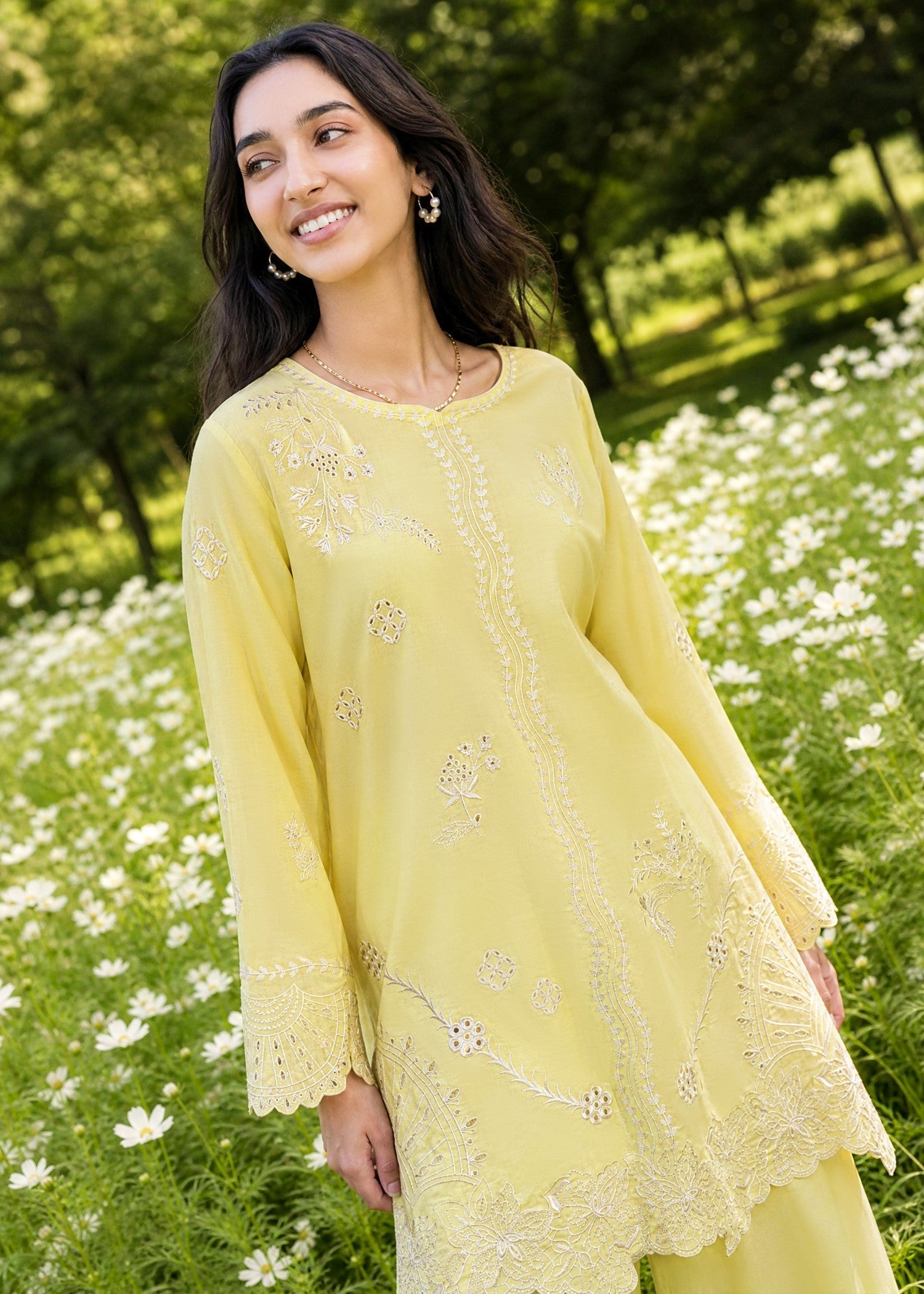 DHANAK SS26DC-2621 YELLOW 2PCS EMBROIDERED KURTA WITH TROUSER