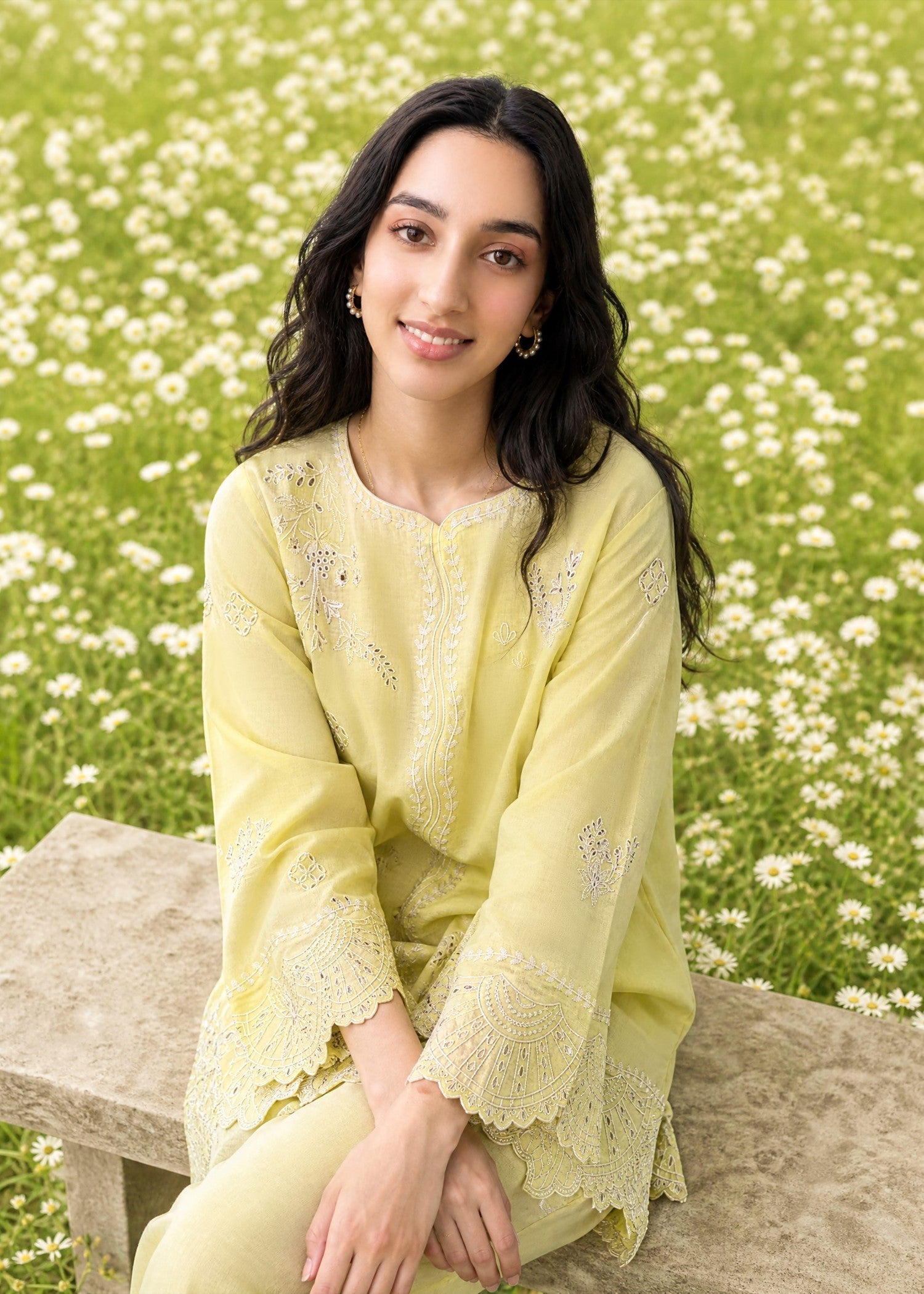 DHANAK SS26DC-2621 YELLOW 2PCS EMBROIDERED KURTA WITH TROUSER