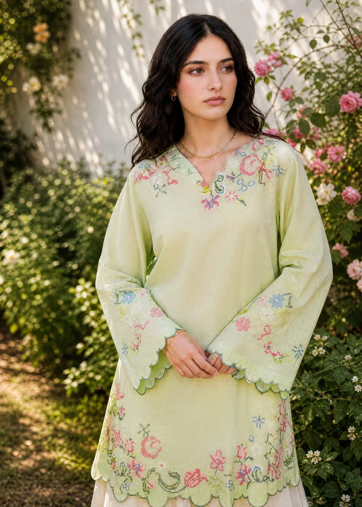 DHANAK SS26DC-2626 LIGHT GREEN 2PCS EMBROIDERED KURTA WITH TROUSER