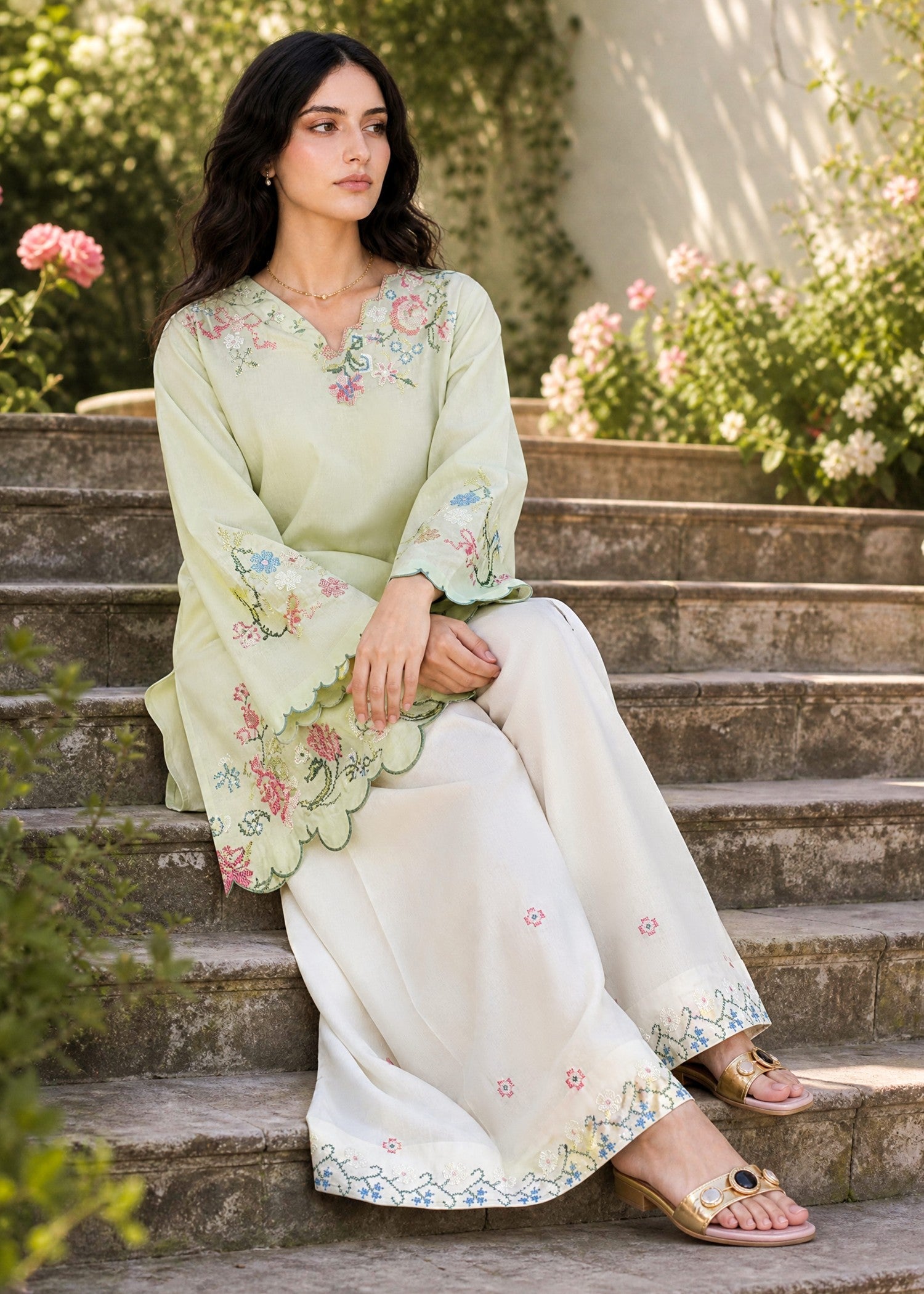 DHANAK SS26DC-2626 LIGHT GREEN 2PCS EMBROIDERED KURTA WITH TROUSER