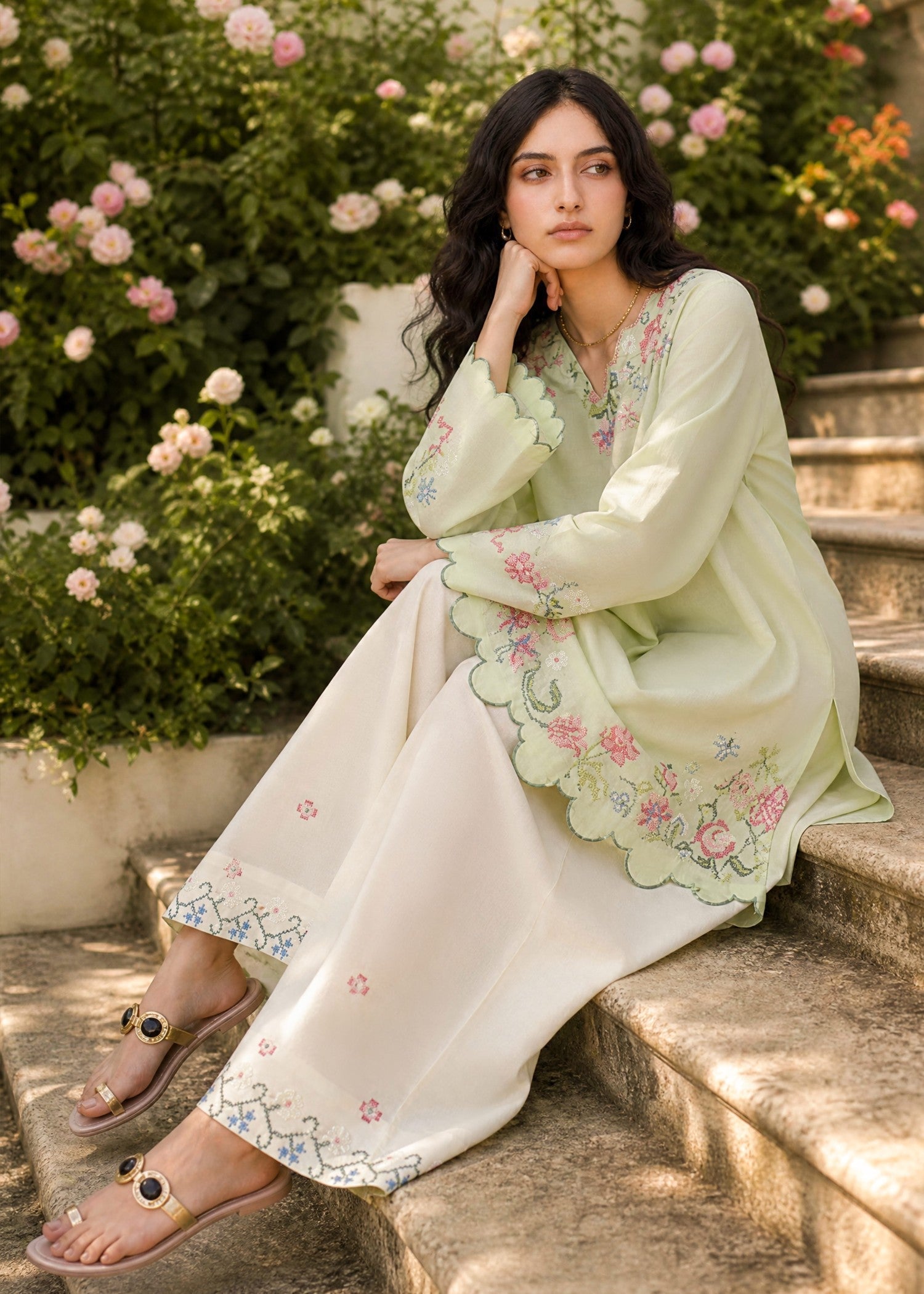 DHANAK SS26DC-2626 LIGHT GREEN 2PCS EMBROIDERED KURTA WITH TROUSER