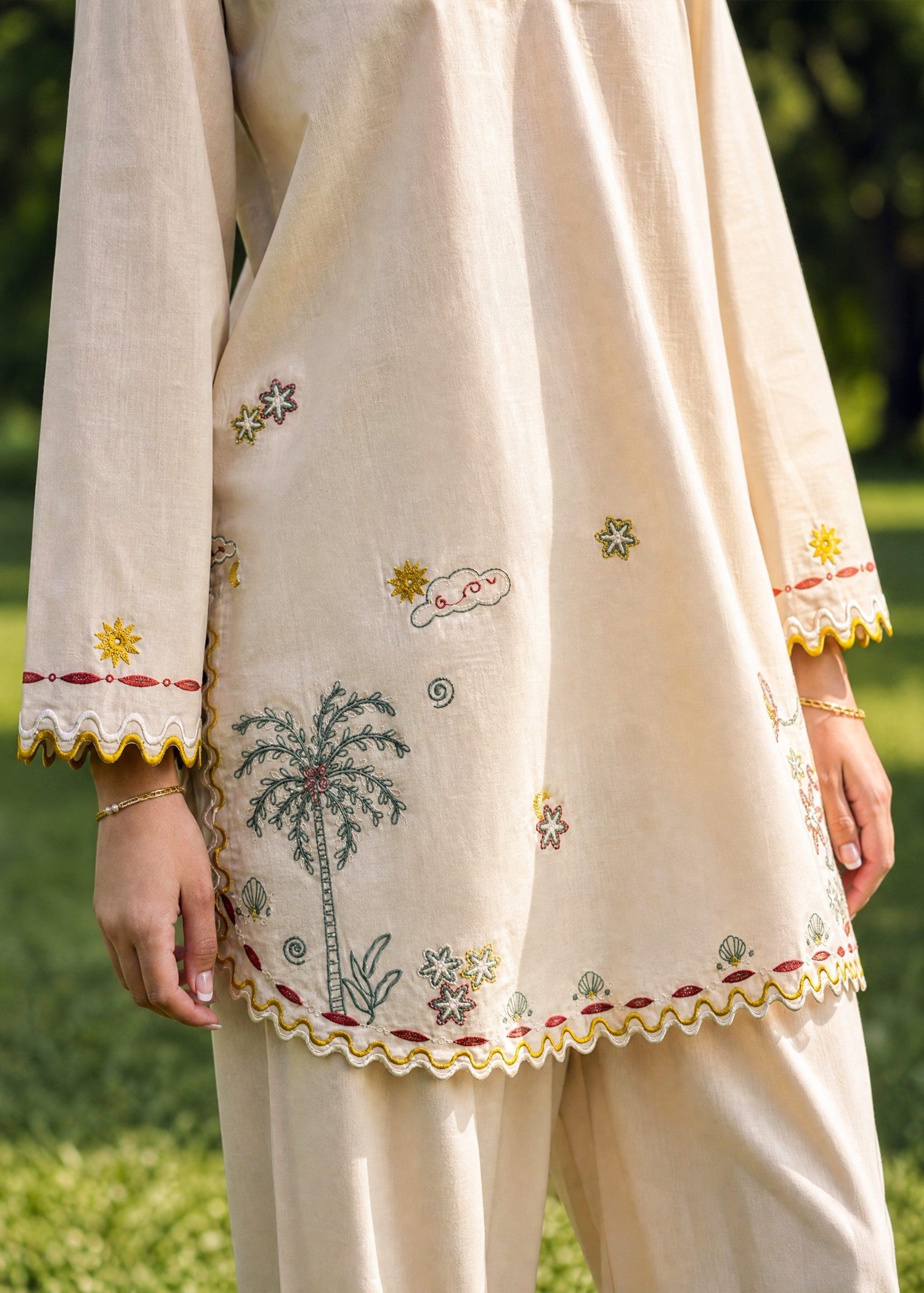 DHANAK SS26DC-2622 CREAM 2PCS EMBROIDERED KURTA WITH TROUSER