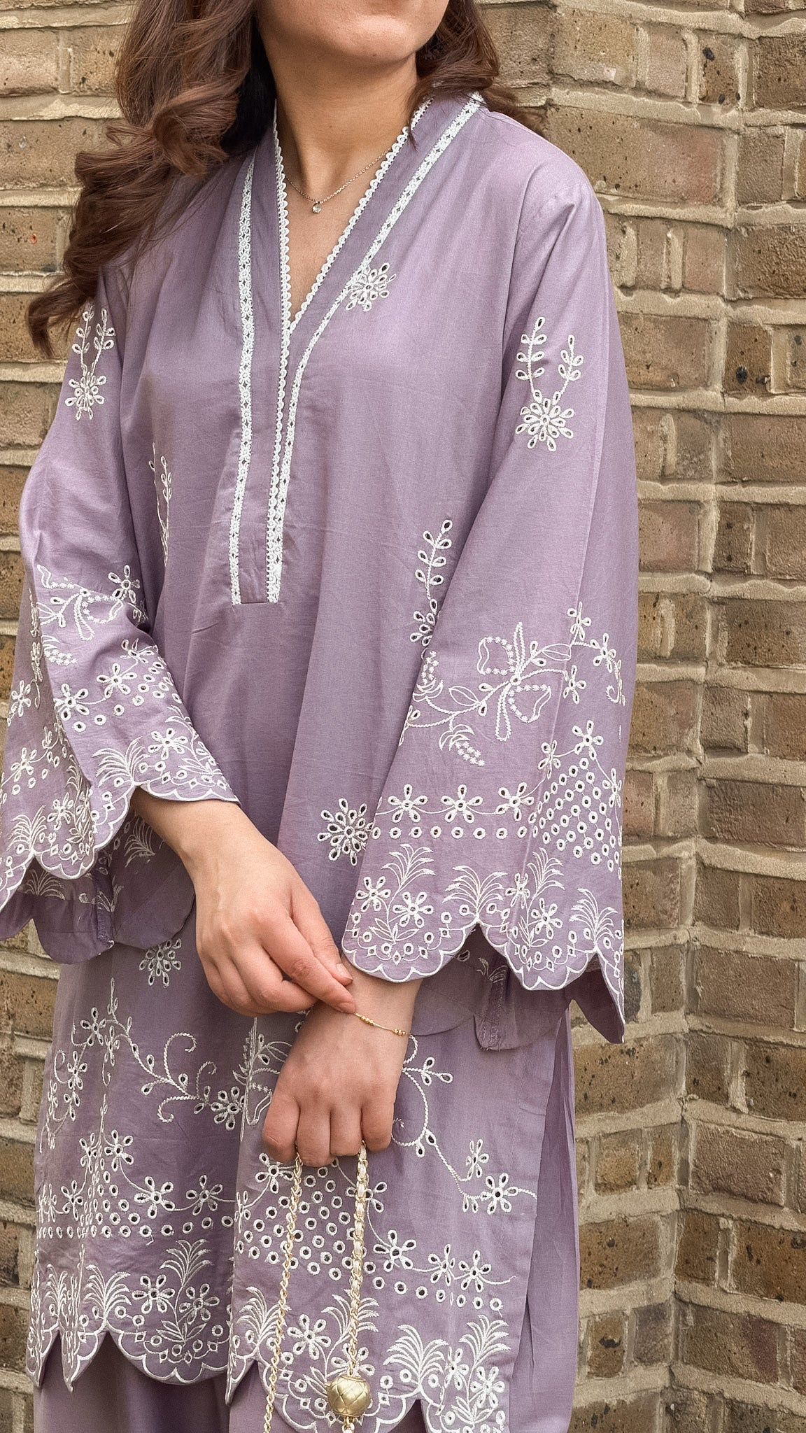 MAUVE SCHIFFLI EMBROIDERED SET