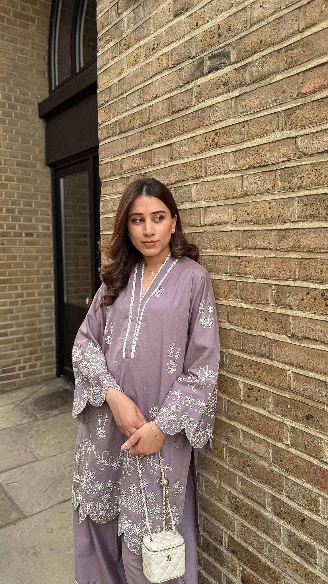 MAUVE SCHIFFLI EMBROIDERED SET