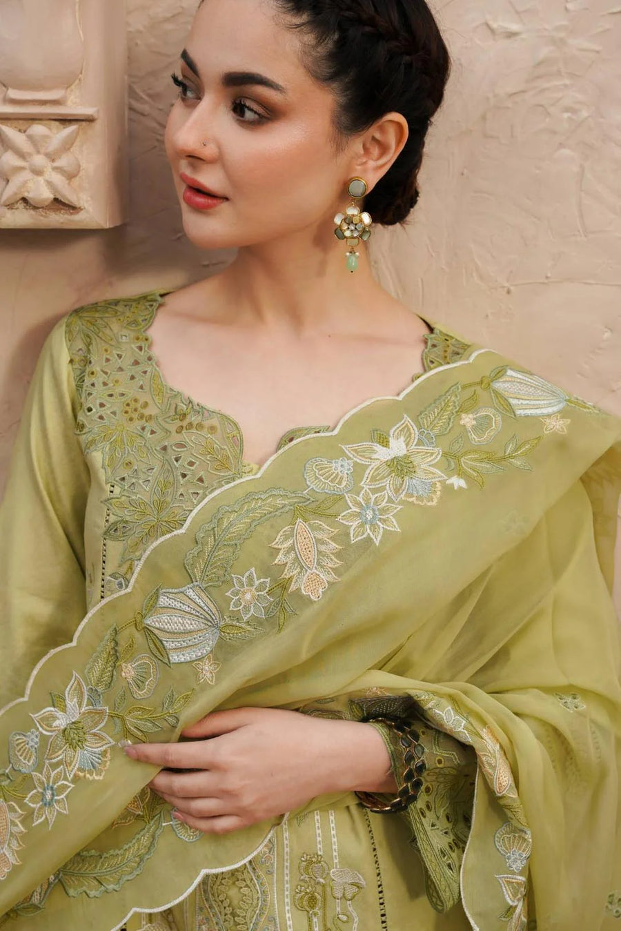 3 PIECE EMBROIDERED FLORENCE GREEN STITCHED LAWN SUIT