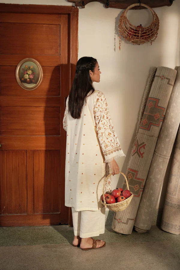 ZAIB IVORY KASHMIRI EMBROIDERED TWO PIECE SET (NPA2-23325)