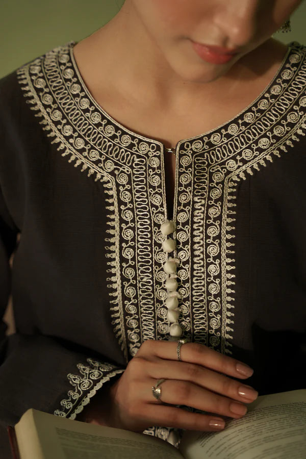 ZAIB CHARCOAL DORI EMBROIDERED TWO PIECE SET NPA2-23332